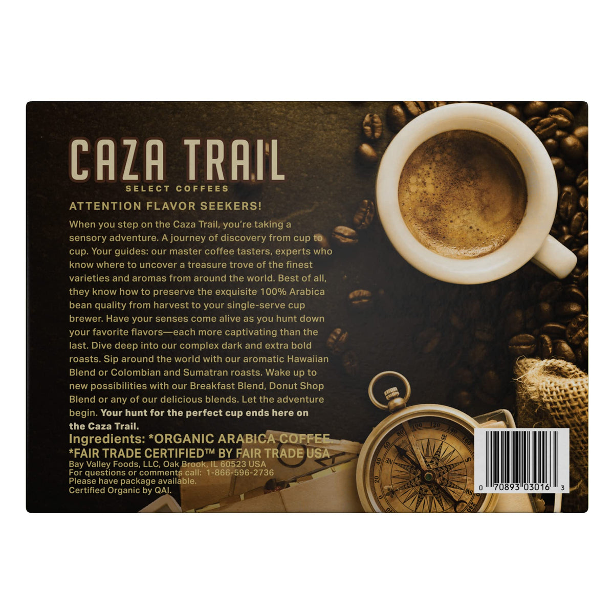 Caza Trail Coffee Organic Extra Bold Medium Roast, 100 Single Serve Cups, Model 07G75124221