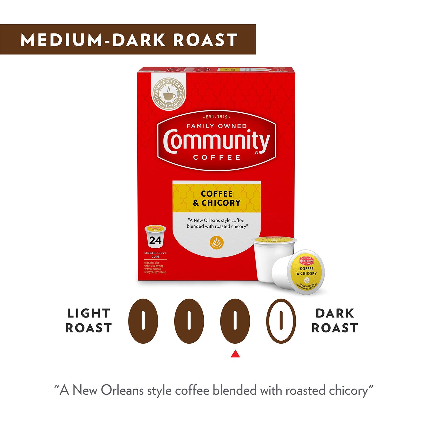 Community Coffee Coffee Pods, Medium Roast, Compatible with Keurig, 18 Count