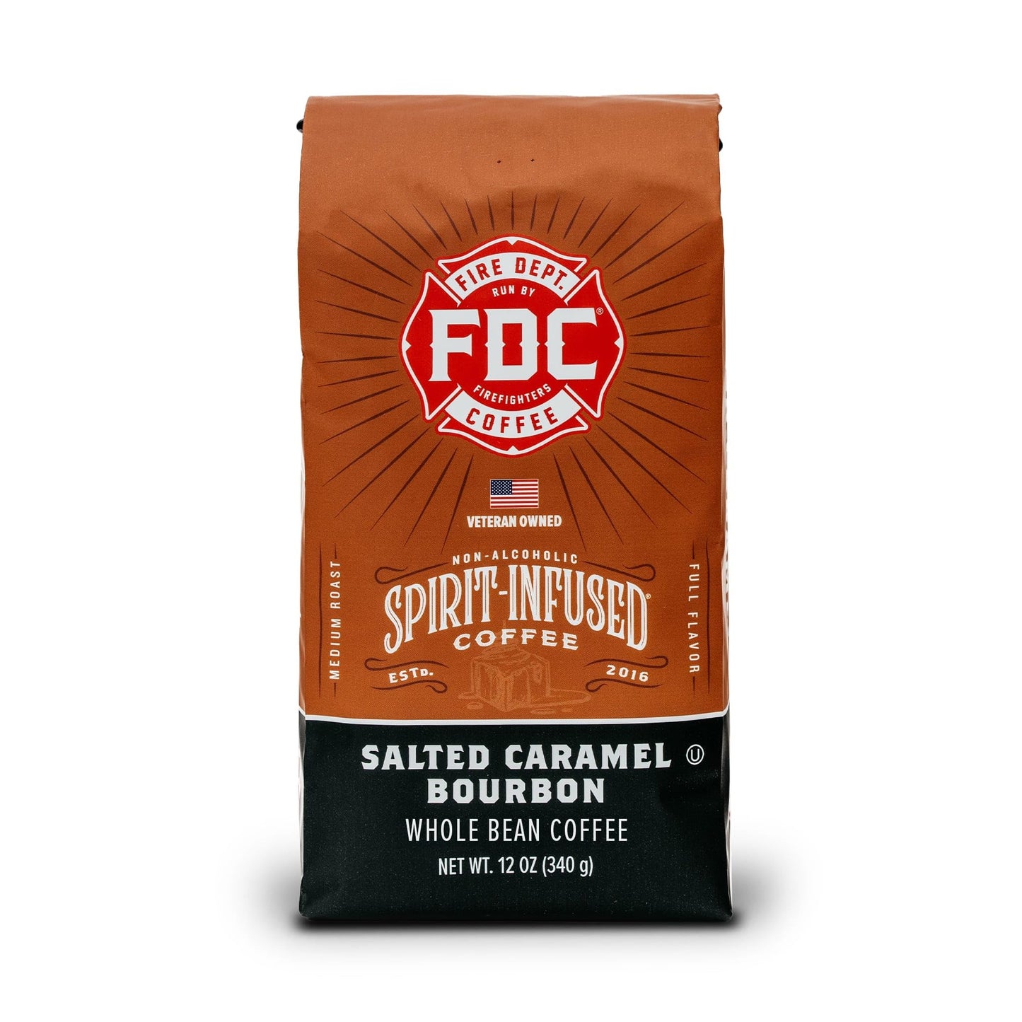 Fire Department Coffee - Salted Caramel Flavor Blend Coffee - Gives Back To Firefighters - Top-Grade Flavor Blend Infused - Whole Bean Medium Roast - Non-Beverage-Style - Roasted In The Usa - Veteran Owned - 12 Oz