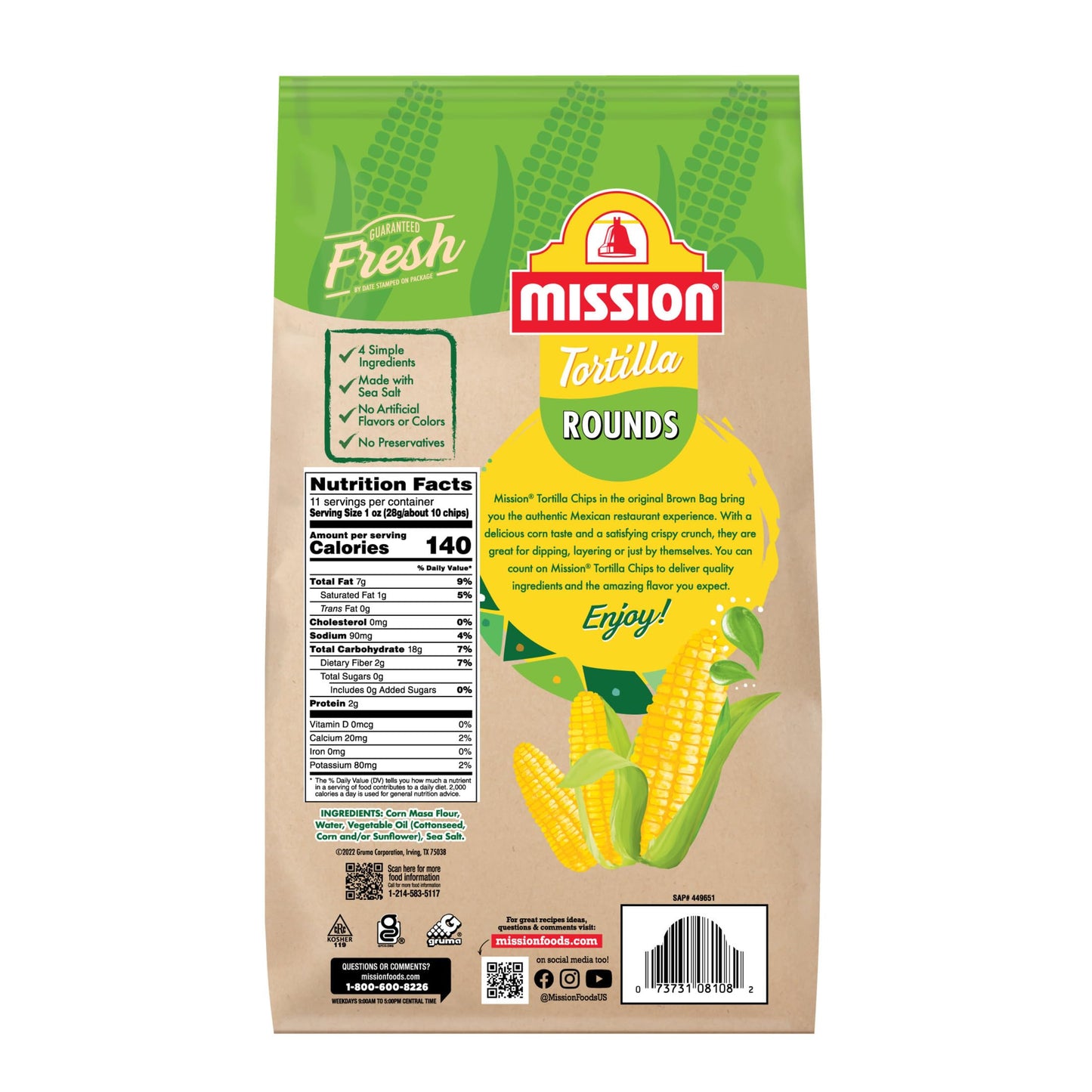 Mission Round Yellow Corn Tortilla Chips, 11 Ounce Bag