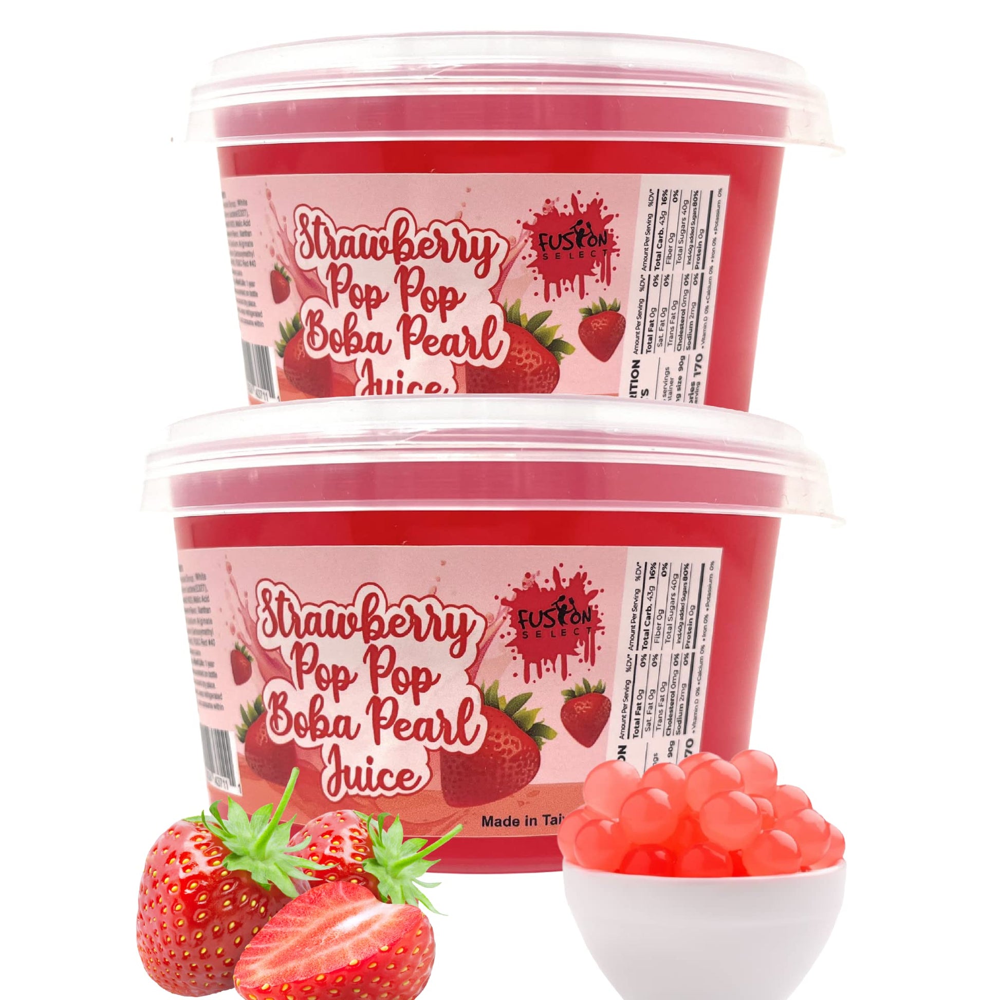 Fusion Select Bursting Boba Popping Boba Pearls Fruit Tea Snack Toppings (Strawberry, 2 Pack)