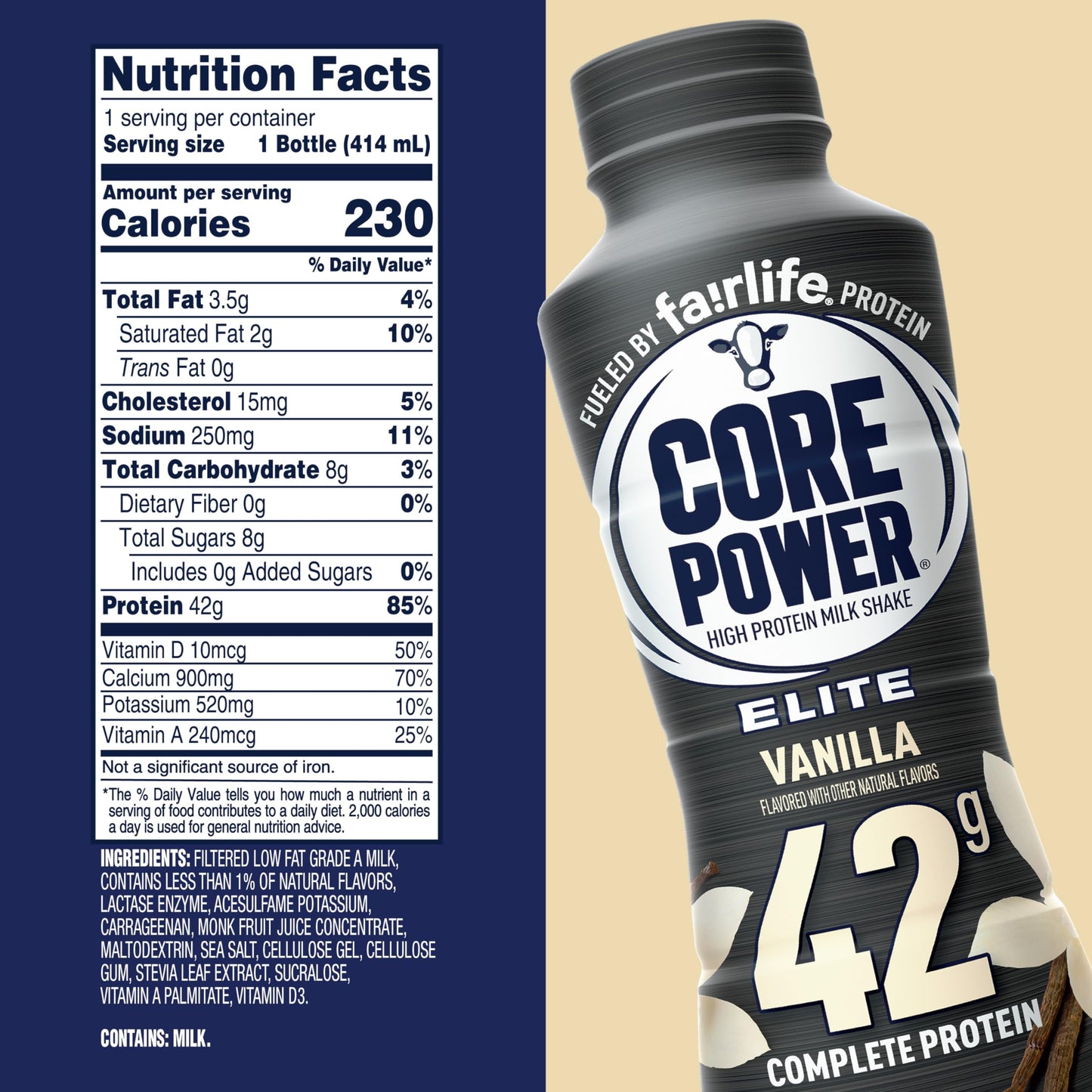 Core Power high-standard High Protein Shake, Vanilla, 14oz Bottle, 12 Pack, UPC-62