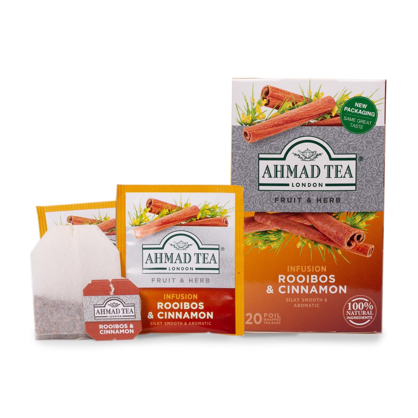 Ahmad Tea Herbal Tea, Rooibos & Cinnamon Teabags, 20 ct (Pack of 1) - Decaffeinated & Sugar-Free