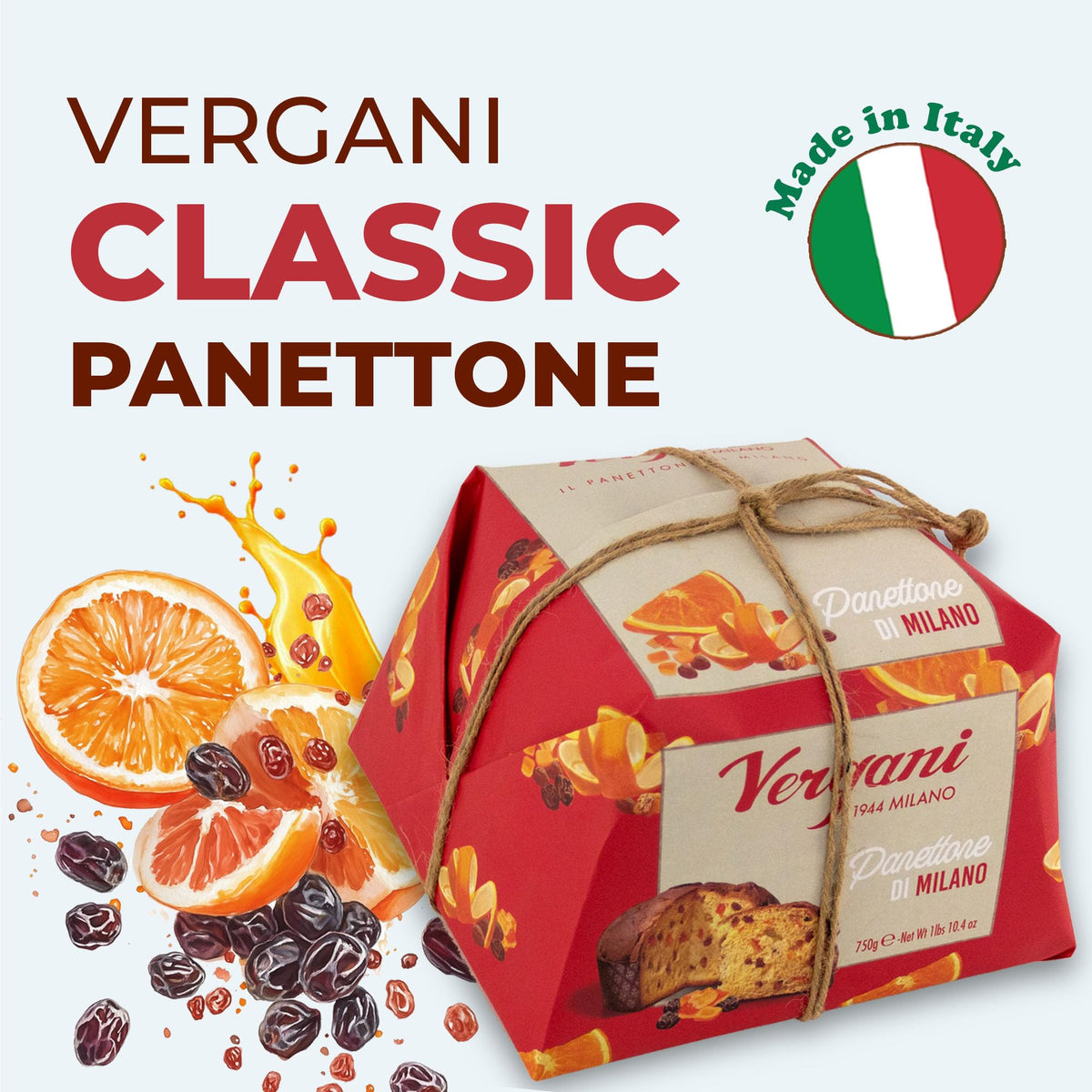 Vergani Classic Panettone, Pack Of 1 - Artisan Holiday Bread, Festive Dessert, Enhanced Gift, Traditional Baked Loaf - 750G (1.65 Lb) X1