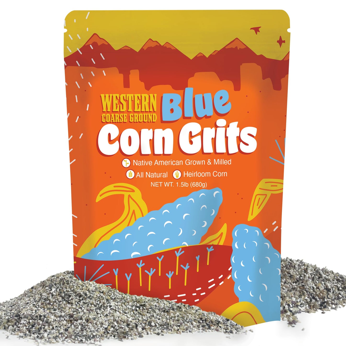 Western Blue Corn Grits  Native American Grown  Coarse Ground Heirloom  Non-Gmo  Gluten Free Grits  1.5 Lb