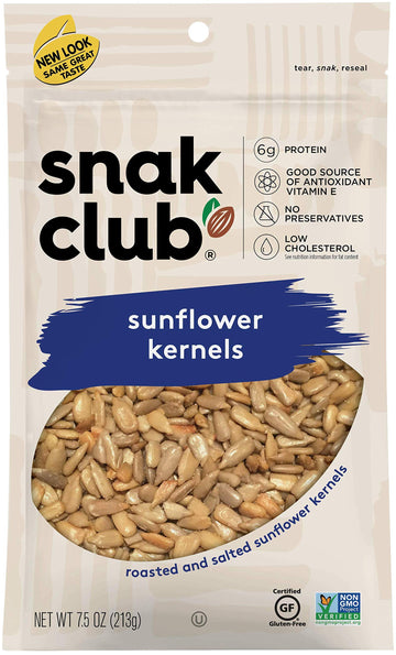 Snak Club Roasted & Salted Sunflower Kernels  7.5 Ounce (Pack of 6)