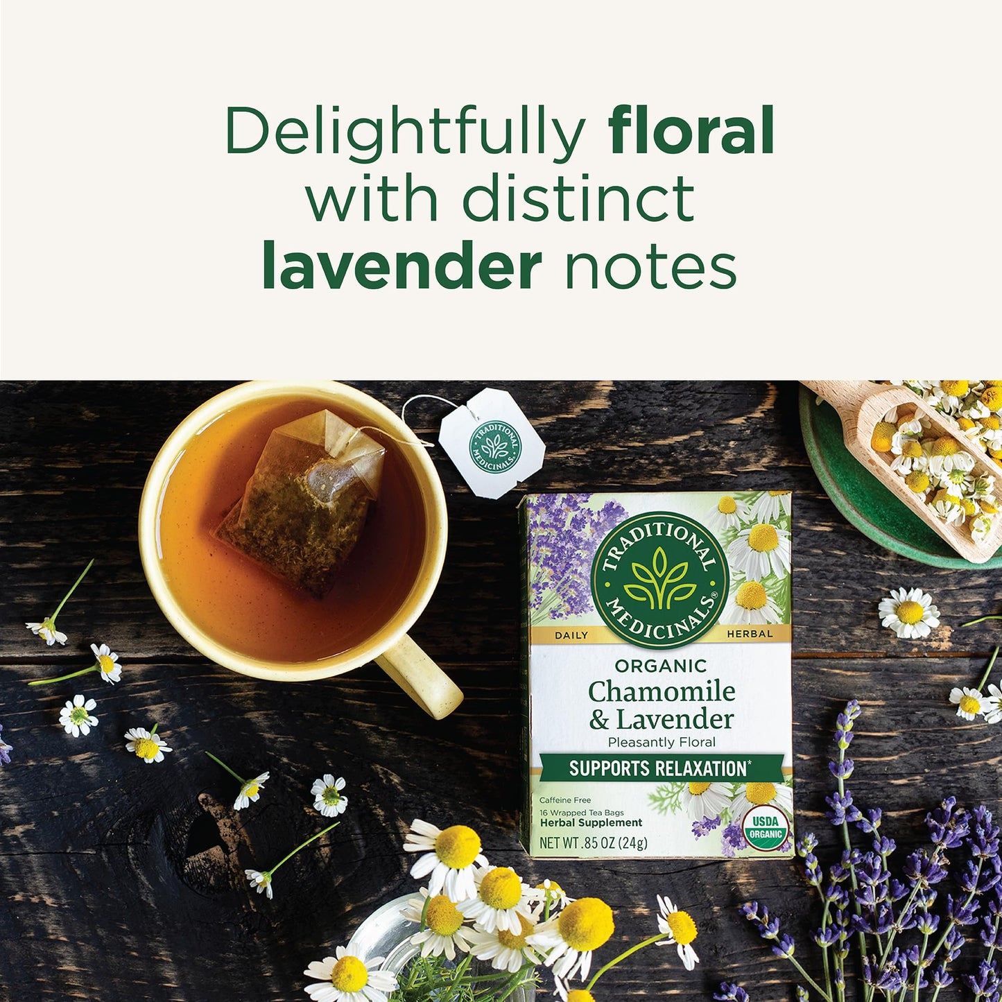 Traditional Medicinals Tea  Organic Chamomile & Lavendar  Stress Relief  96 Tea Bags (6 Pack)