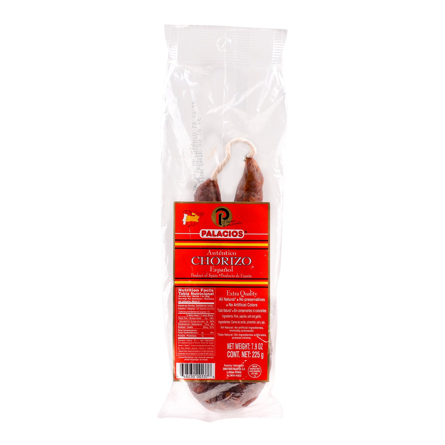 Chorizo Autentico Mild By Palacios. Imported From Spain. 7.9 Ounce