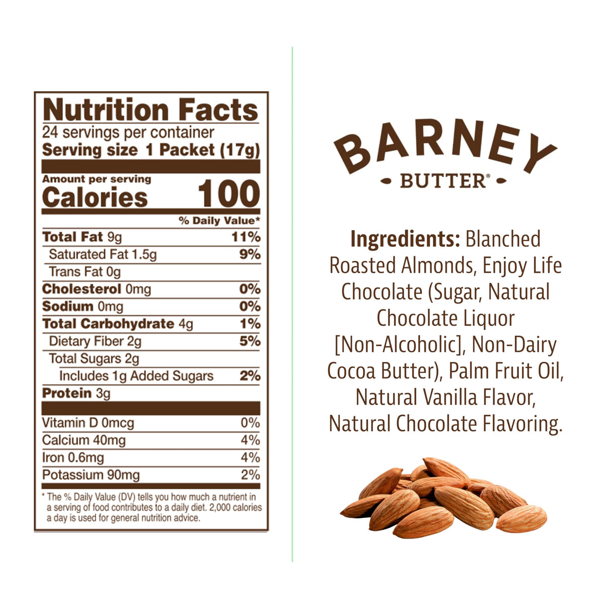 Barney Butter Almond Butter Snack Packs, Chocolate, 0.6 Ounce (Pack Of 24), Skin-Free Almonds, Non-Gmo, Gluten Free, Keto, Paleo, Vegan
