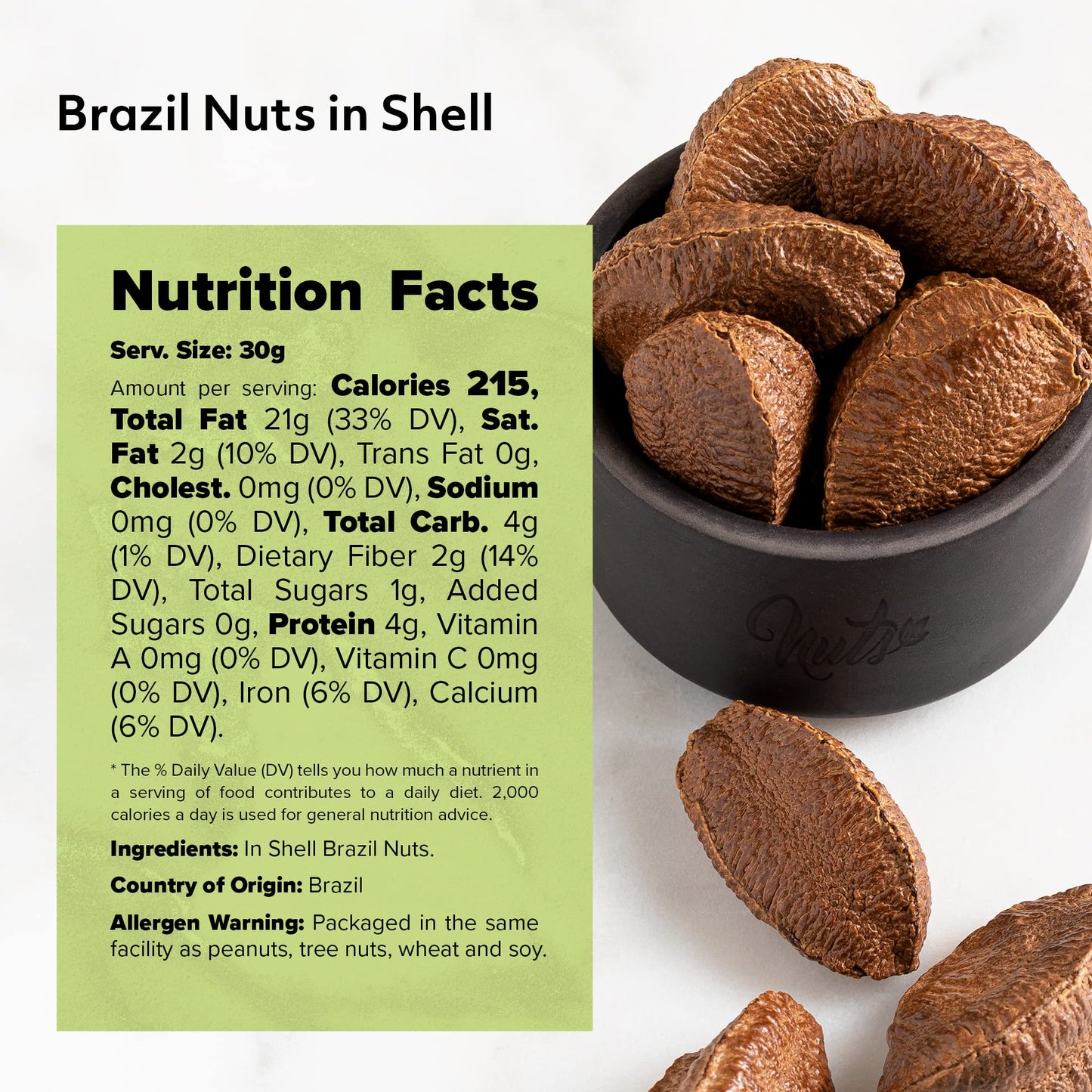 NUTS U.S. - Brazil Nuts In Shell | No Added Colors and No Artificial Flavors | Non-GMO and Natural | Fresh Buttery Taste and Raw | Pasteurized and Polished Brazil Nuts Packed In Resealable Bags!!! (6 LBS)