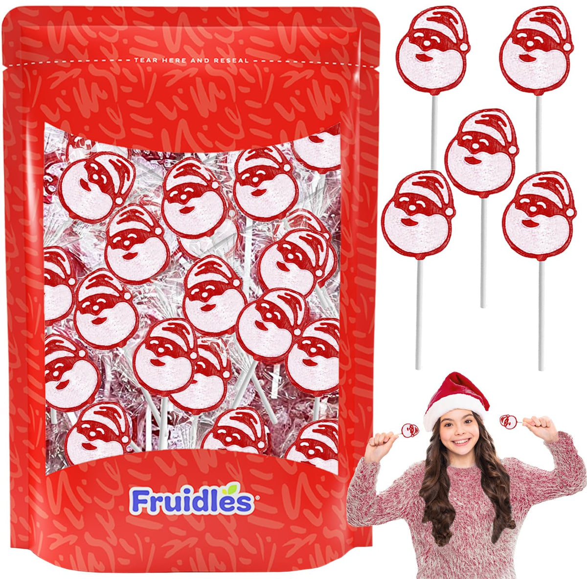 Fruidles Christmas Santa Claus Lollipop, Mixed Fruit Flavor, Individually Wrapped, 1 Pound (Approx. 30 Pops)