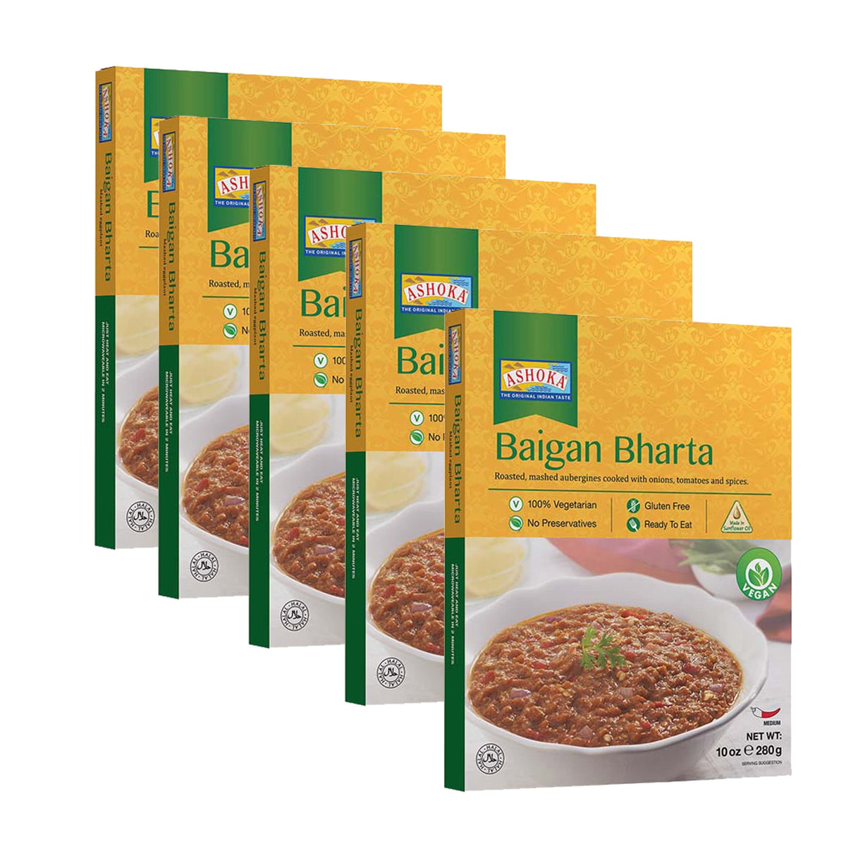 Ashoka All-Natural Entrees 1932, Vegan Mashed Aubergines, Kosher Certified, Microwave Ready Meals, Authentic Baigan Bharta, Port