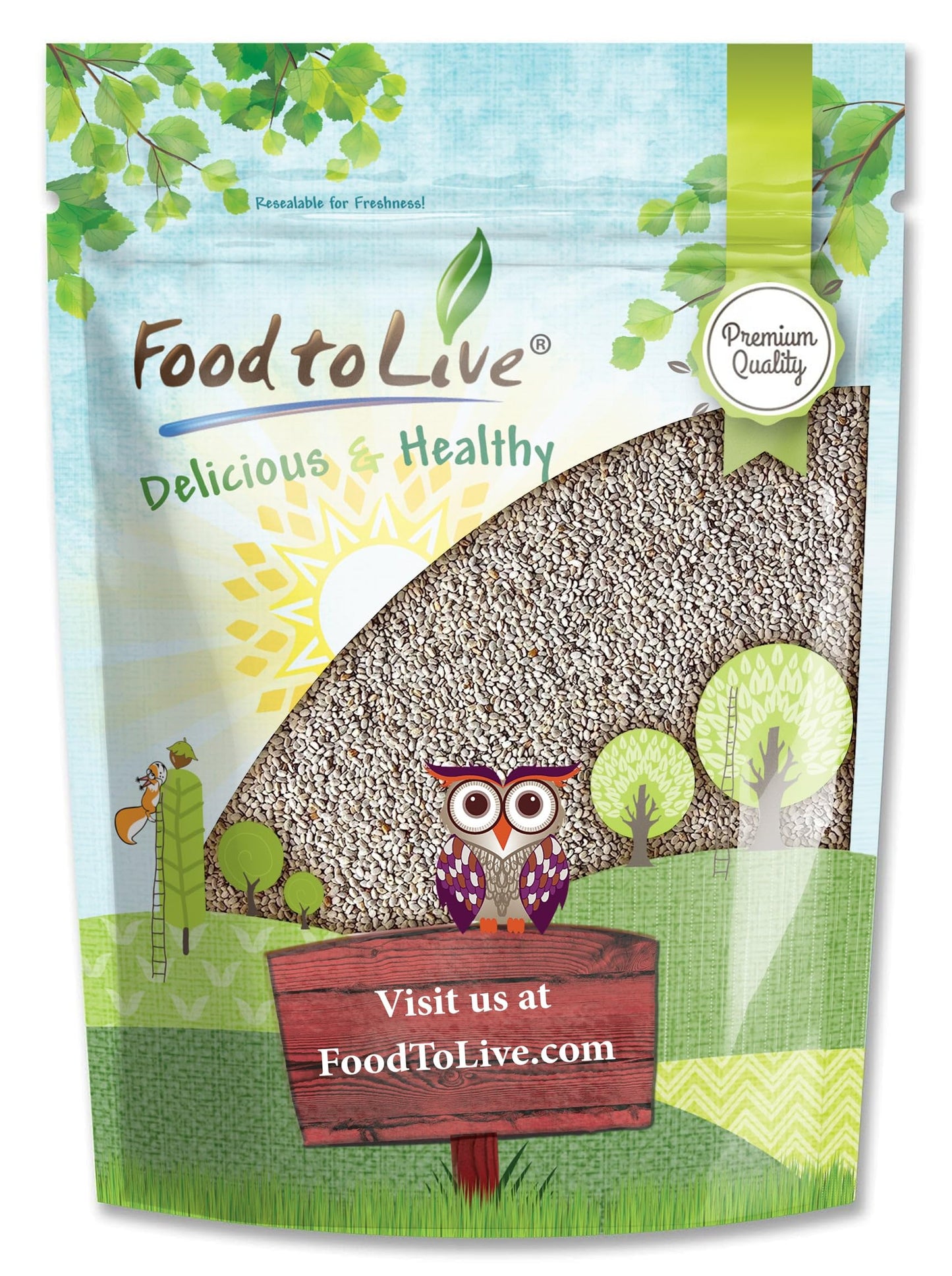 Food to Live White Chia Seeds, 2.5 Pounds - Whole, Raw, Kosher, Keto, Sirtfood, Vegan, Bulk. Rich in Omega 3, Omega 6, Fiber, Pr