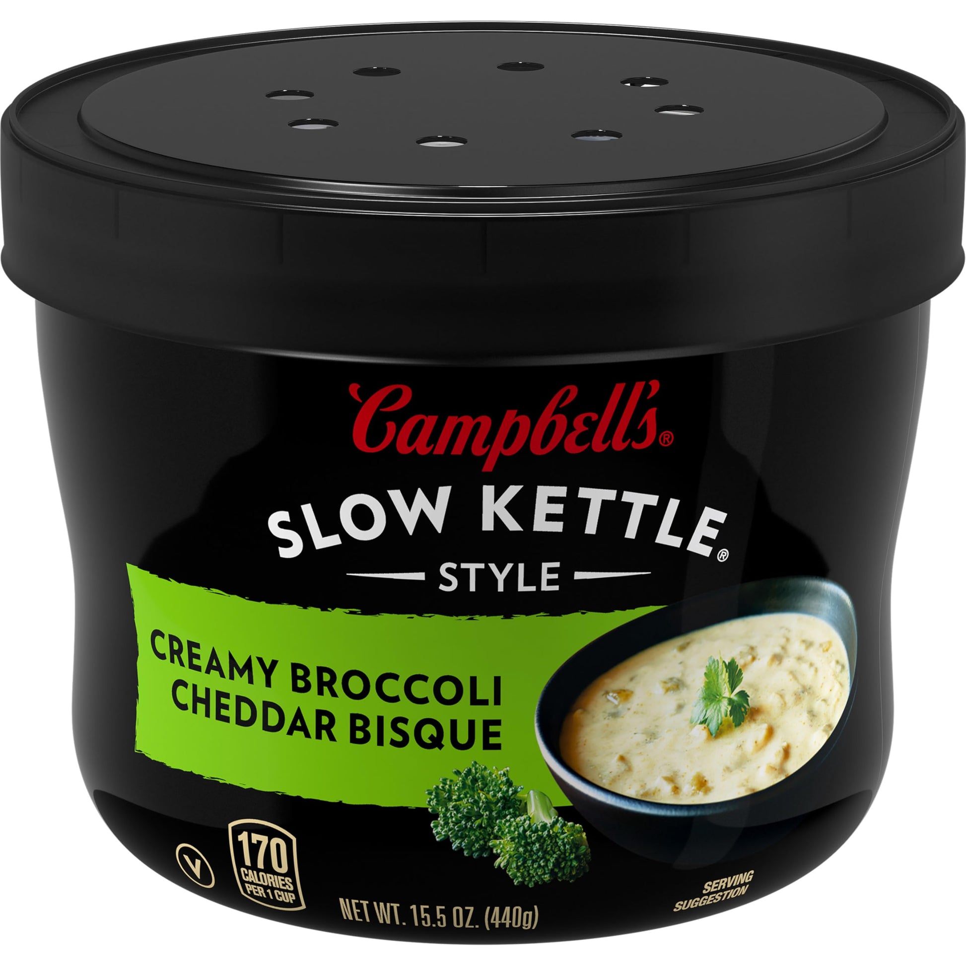 Campbell'S Slow Kettle Style Creamy Broccoli Cheddar Bisque, 15.5 Oz Microwavable Bowl