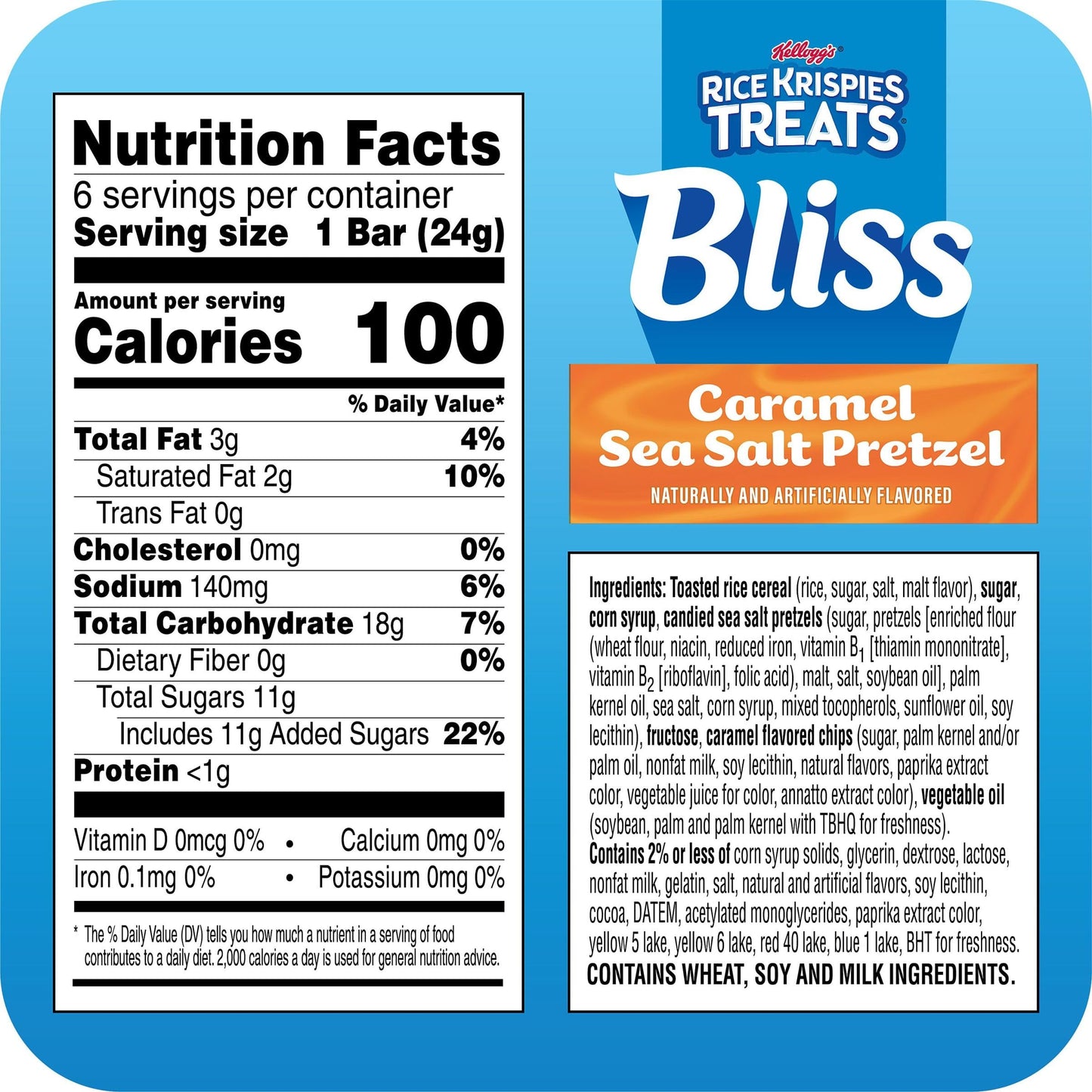 Rice Krispies Treats Bliss Crispy Marshmallow Squares, Snack Bars, Caramel Sea Salt Pretzel, 5oz Box (6 Bars)