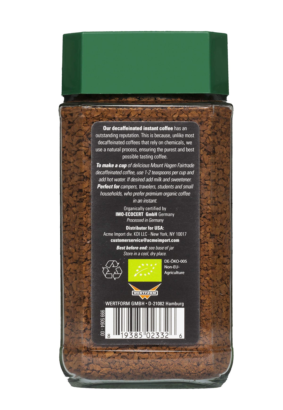 Mount Hagen Organic Freeze Dried Instant Decaf Coffee, 3.53oz Jar, 6 Pack, Fair-Trade Arabica Beans