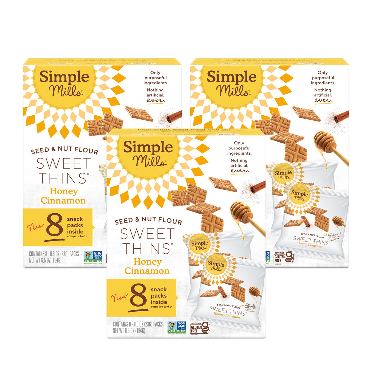 Simple Mills Snack Packs Honey Cinnamon Seed & Nut Flour Sweet Thins, Paleo Friendly & Delicious Sweet Thin Cookies, Good for Sn