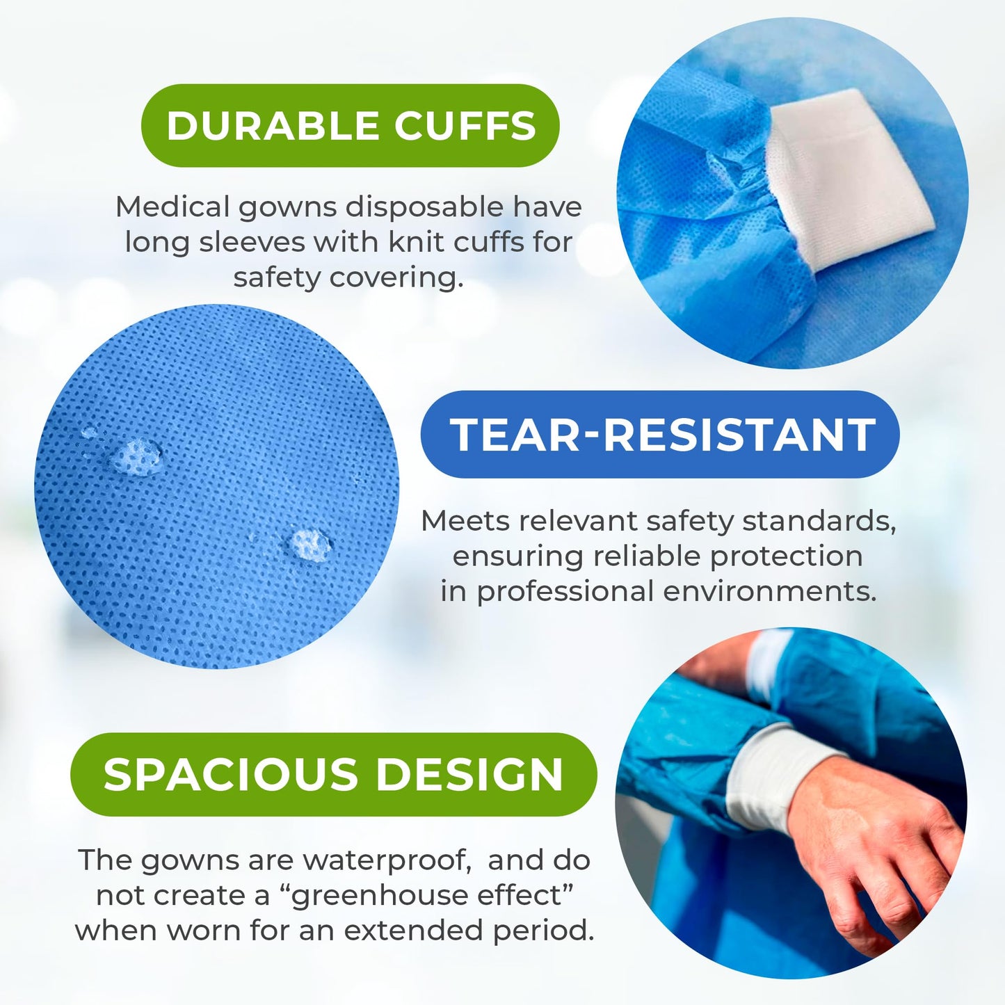 Disposable Medical Gowns Pack Of 10 Blue Isolation Gowns Disposable Frocks Large 50Gmm2 Polypropylene Ppe Medical Gown With Elas