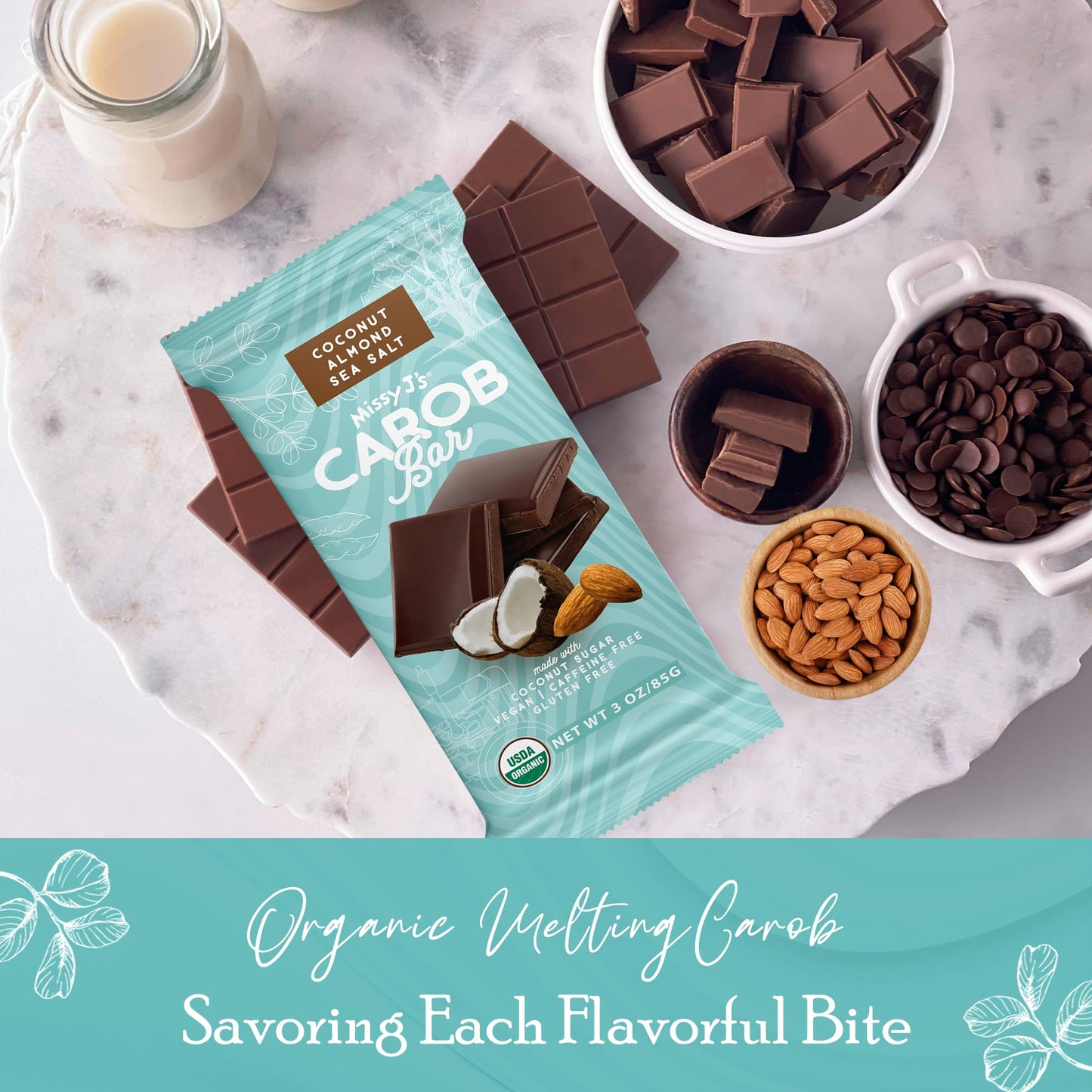 Missy Js Organic Coconut Almond Bars, Vegan, Gluten-Free, 2 Pack, Carob, Healthy Snack Substitute