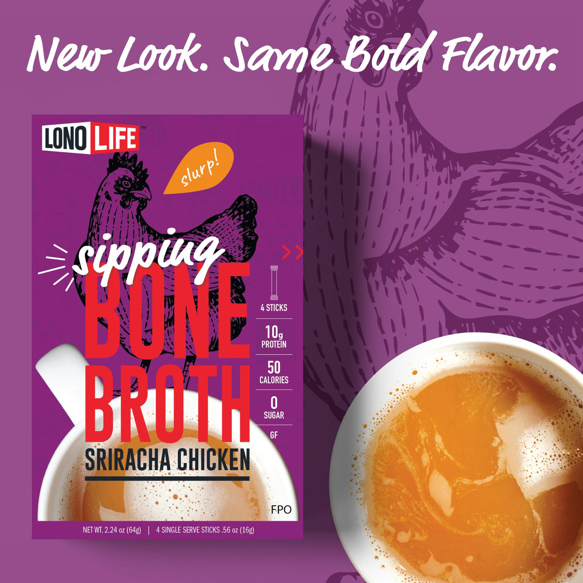 Lonolife Sriracha Chicken Bone Broth Powder Mix | 10G Protein | Collagen-Rich, Keto & Paleo Friendly | Natural Ingredients | 10