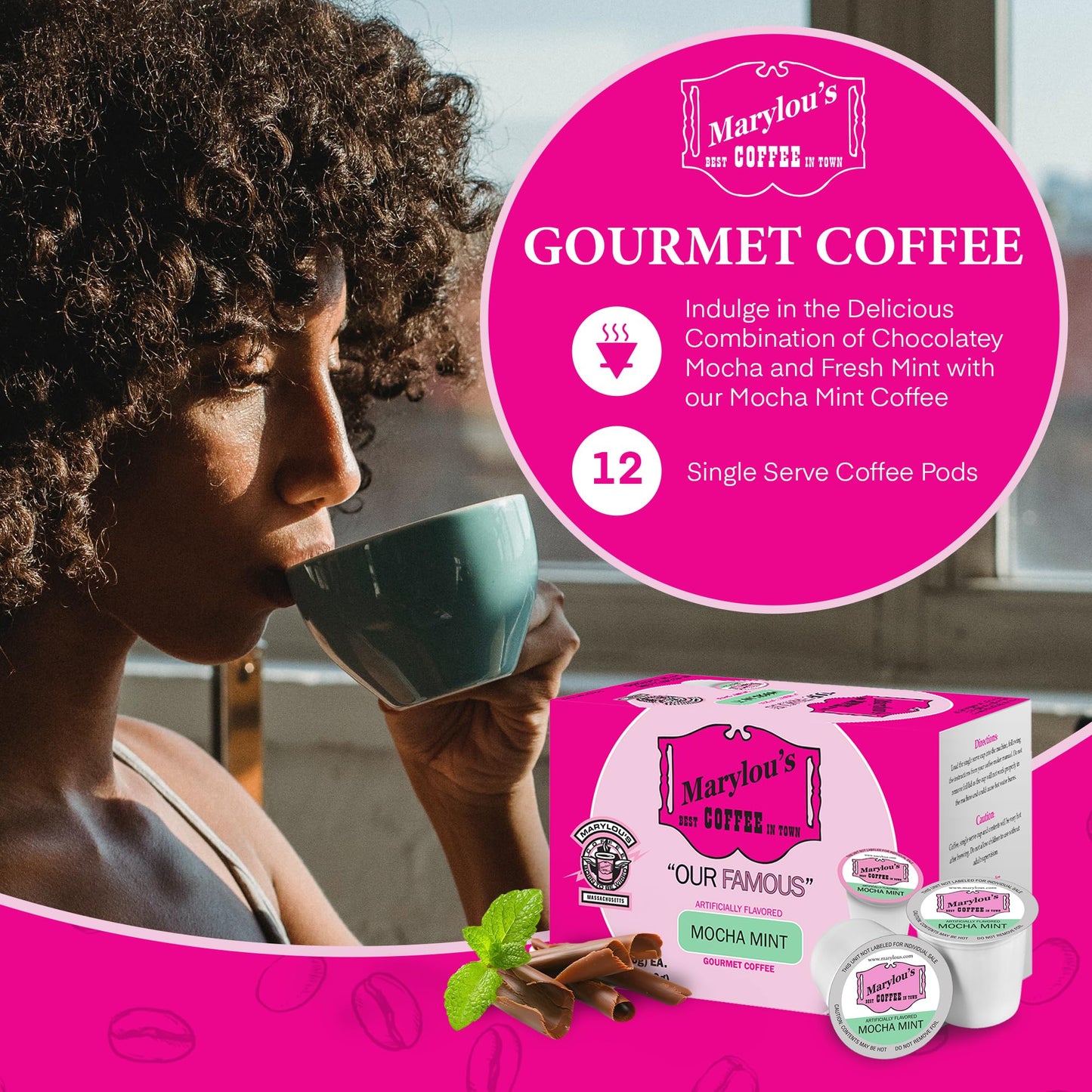 Marylous Mocha Mint Flavored Coffee Pods – 12 Single Serve Pods Compatible with Keurig malt-inspired