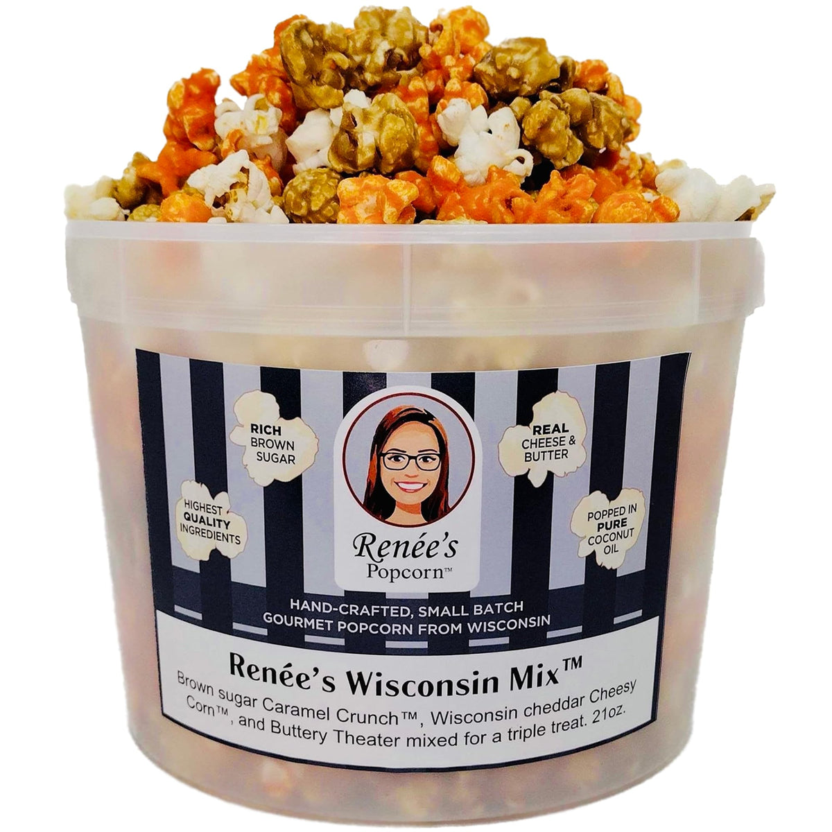Ren  Es Wisconsin Mix Gourmet Popcorn - Mix Of 3 Flavors, Brown Sugar Caramel Crunch Corn, Wisconsin Cheddar Cheesy Corn, Sweet