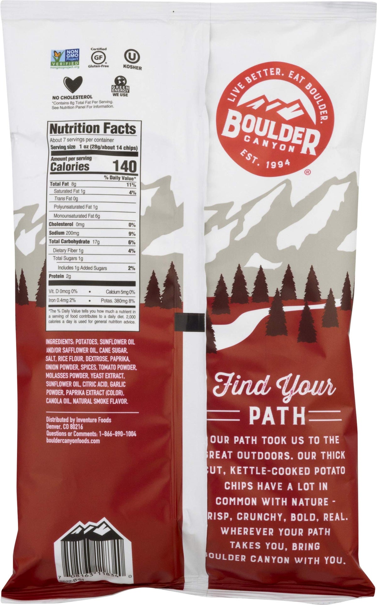 Boulder Canyon Hickory BBQ Potato Chips, 5 Ounce, Pack of 12, Model 210683