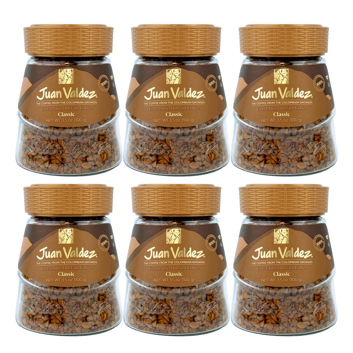 Juan Valdez Classic Freeze Dried Coffee - Premium Colombian Coffee, Pack of 6, 3.5 OZ