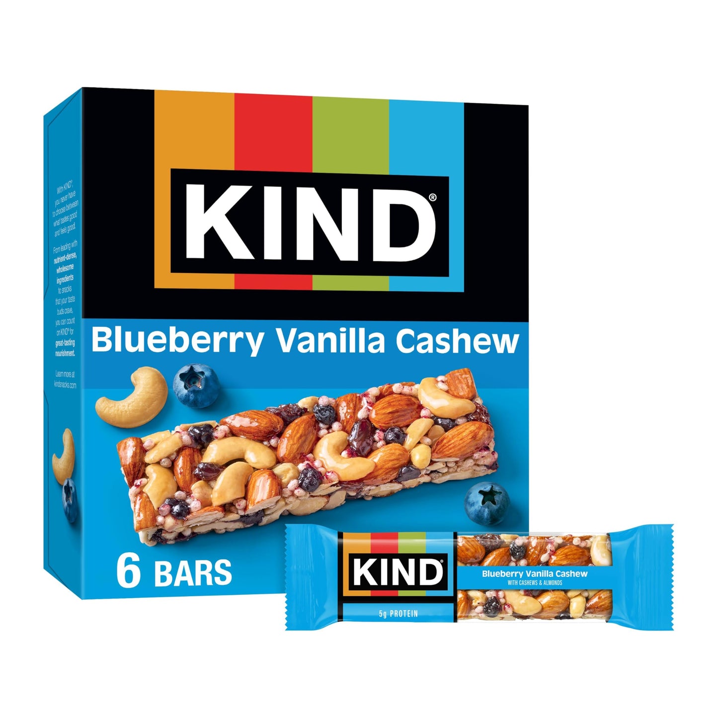 KIND Nut Bars, Blueberry Vanilla & Cashew, Gluten Free, 5g Protein, 6 Count