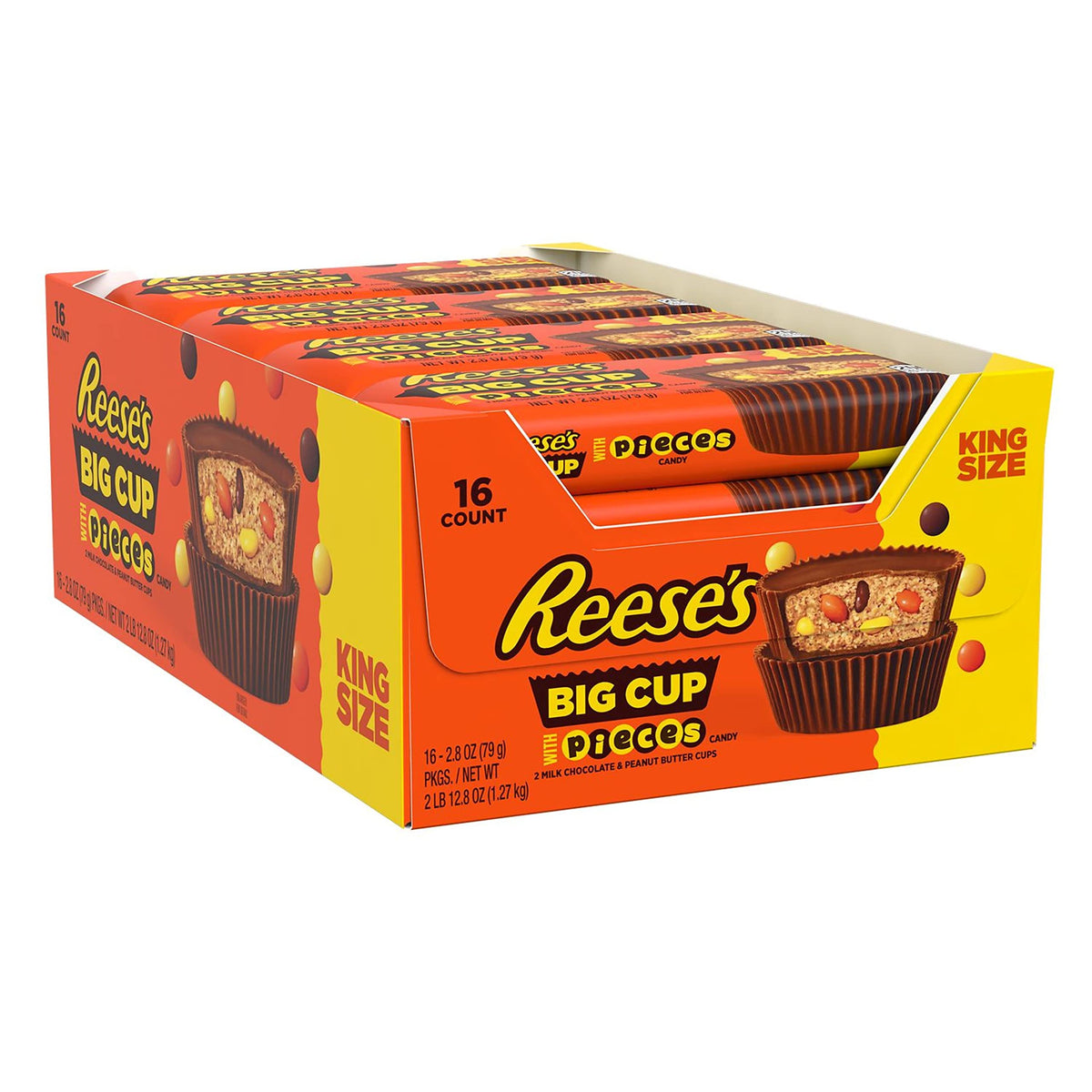 Reese'S Big Cup With Pieces Milk Chocolate King Size Peanut Butter Cups, Candy Packs, 2.8 Oz (16 Count)