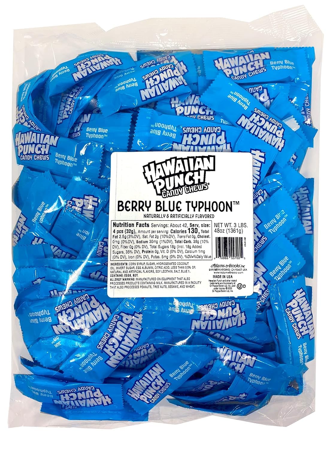 Adams & Brooks, Inc. Hawaiian Punch Chews Fruity Chewy Individually Wrapped, Bulk Candy Chews (3 Pound) (Assorted Flavors)