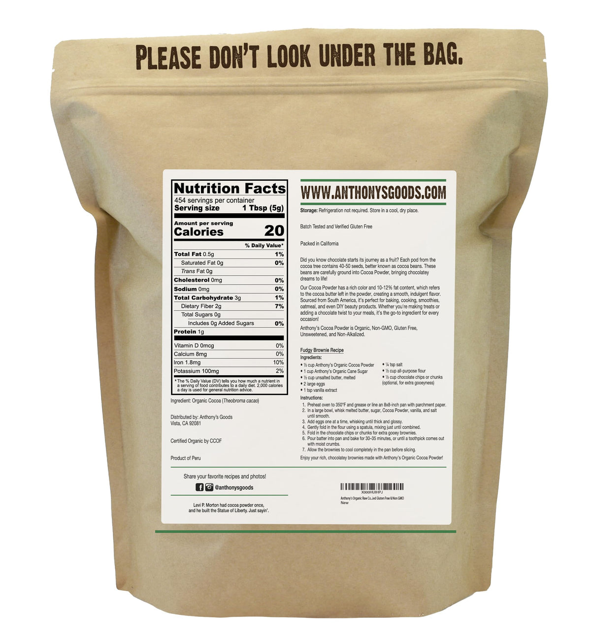 Anthonys Organic Raw Cocoa Powder, 5 lb, Batch Tested and Verified Gluten Free & Non GMO