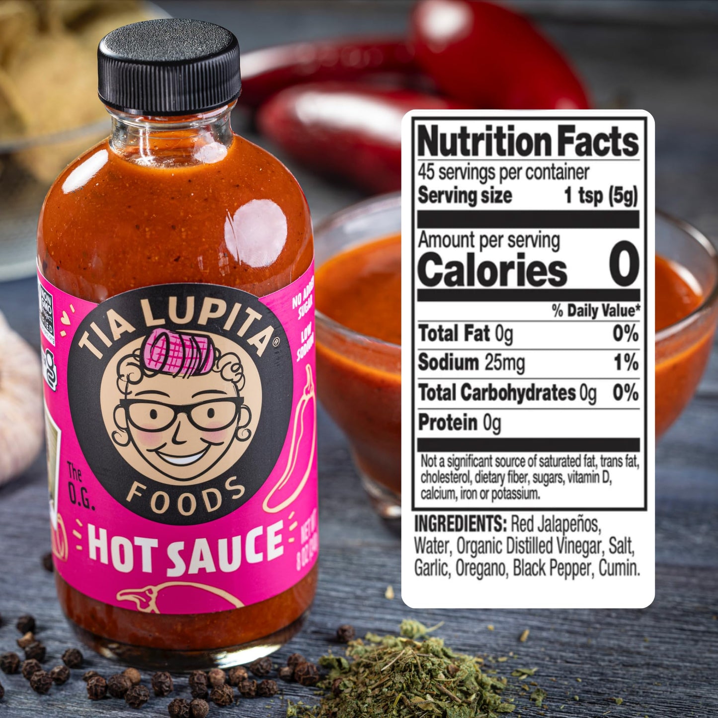 Tia Lupita Hot Sauce 8 Oz (Pack Of 2) - Flavorful Heat, Medium Spice With Smoky-Sweet Flavor - Gluten-Free, Non-Gmo, Sugar-Free,