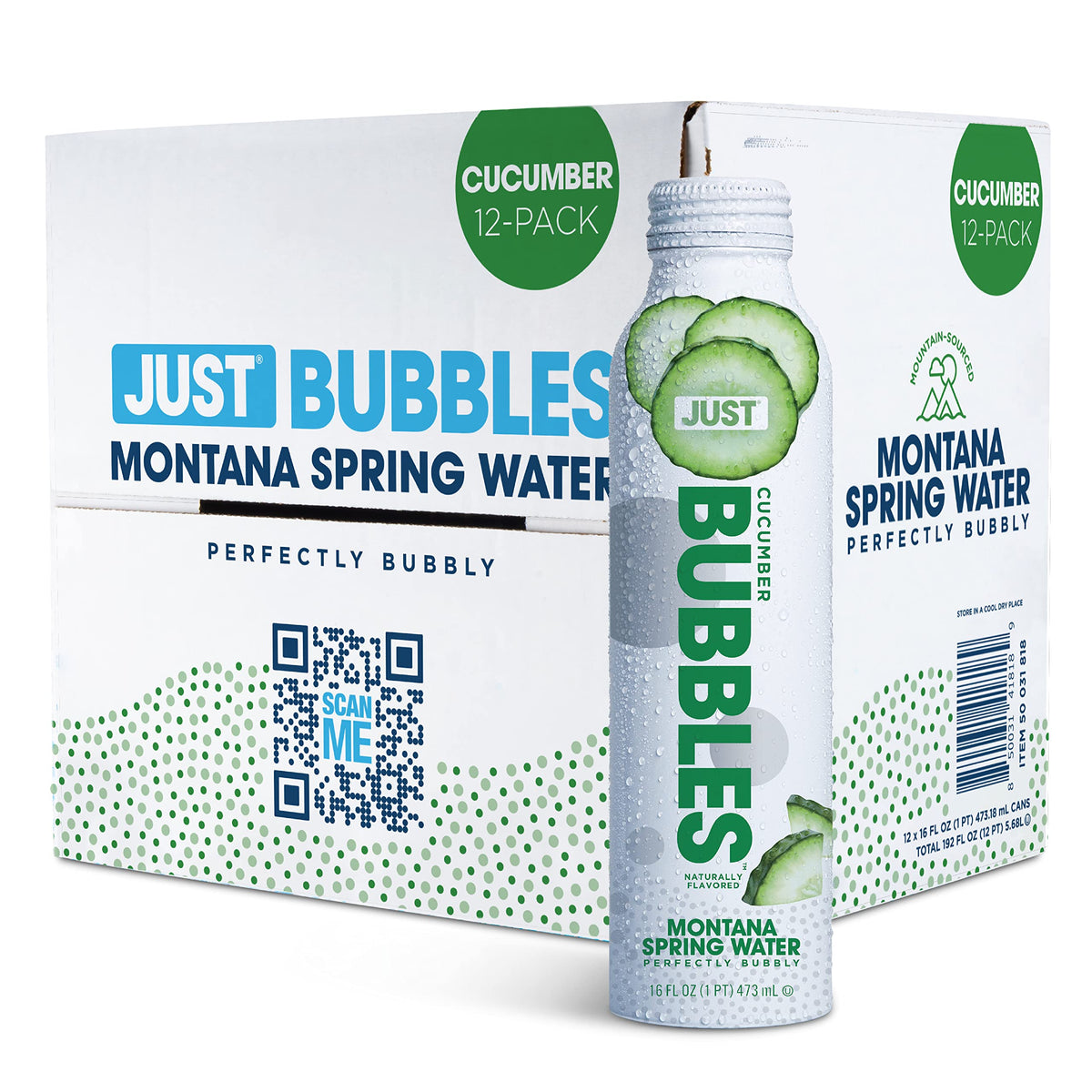 Just Bubbles Cucumber - Pure Premium Sparkling Spring Water In A Fully Recyclable Reusable Eco-Friendly Bottle - 100% Mountain-S