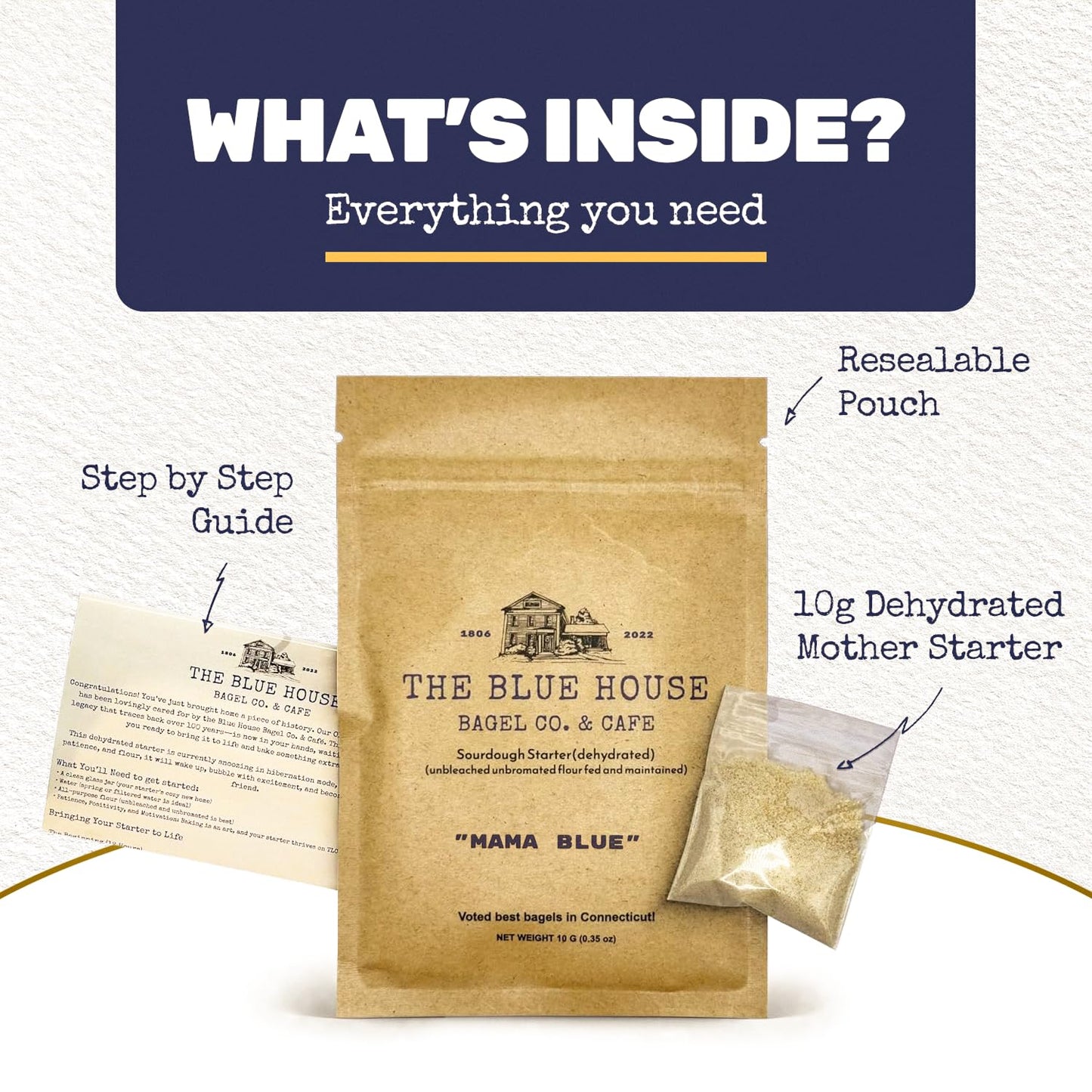 Dehydrated Sourdough Starter - Mama Blue Artisan Sourdough Bread with 137+ Years Italian Heritage | Non-GMO Sourdough Starter Option | Live Culture | Beginner Friendly | Perfect for Bread  Bagels & Pizza Dough | 10g