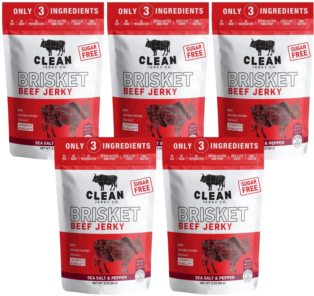 Clean Jerky Co. Old Fashioned Dry Zero Sugar Beef Jerky (5-Pack) | Salt & Pepper - Healthy High Protein Snacks | Healthy Snacks 