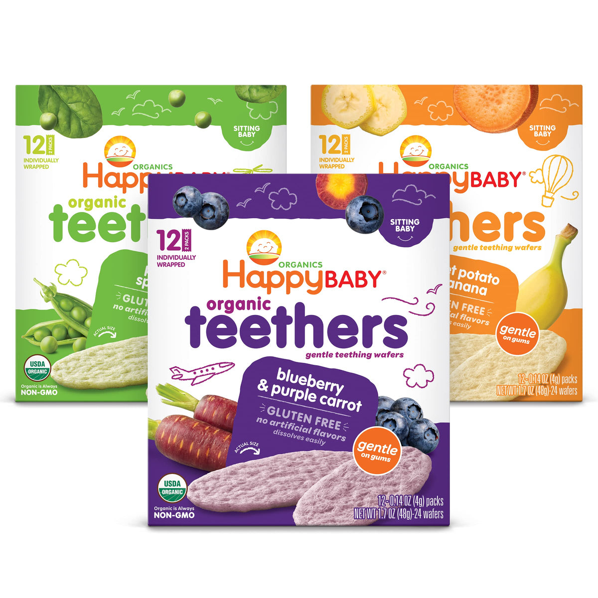 Happy Baby Organics Teether, 3 Flavor Variety Pack, 12 Count (Pack Of 3)