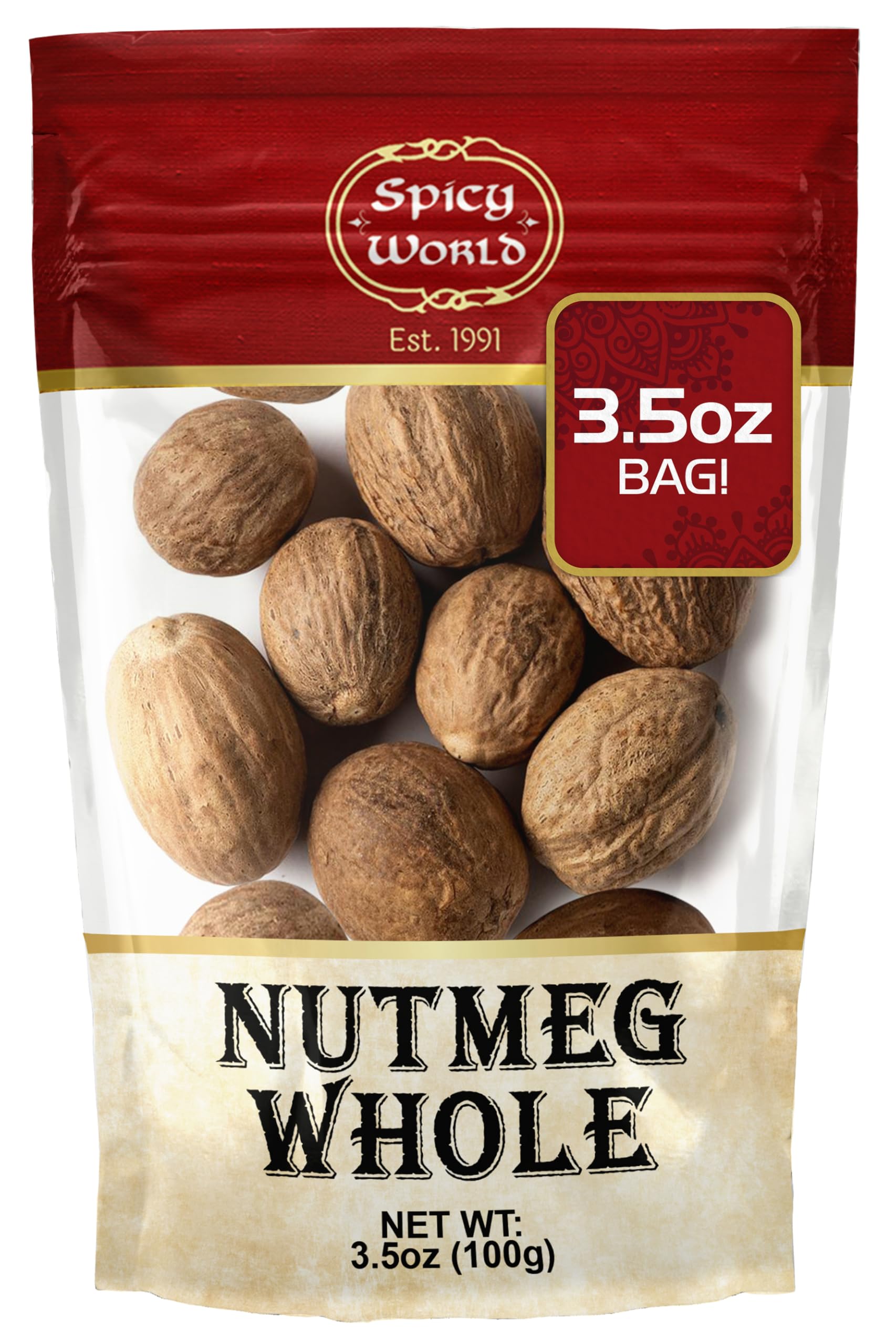 Spicy World Nutmeg Whole 3.5oz (100g) - enhanced Grade from Indonesia  Pure  Natural  Gluten Free