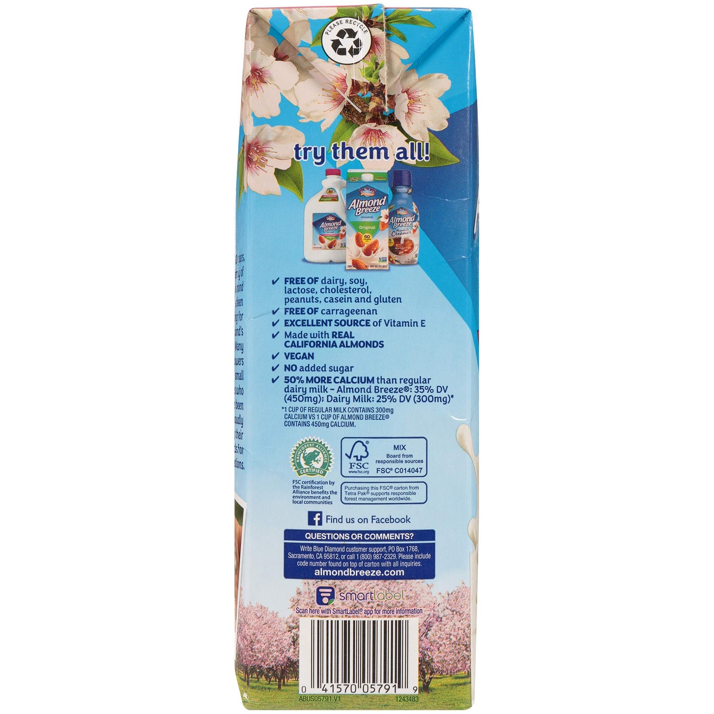 Almond Breeze Dairy Free Almondmilk, Unsweetened Vanilla, 64 Ounce (Pack of 8)