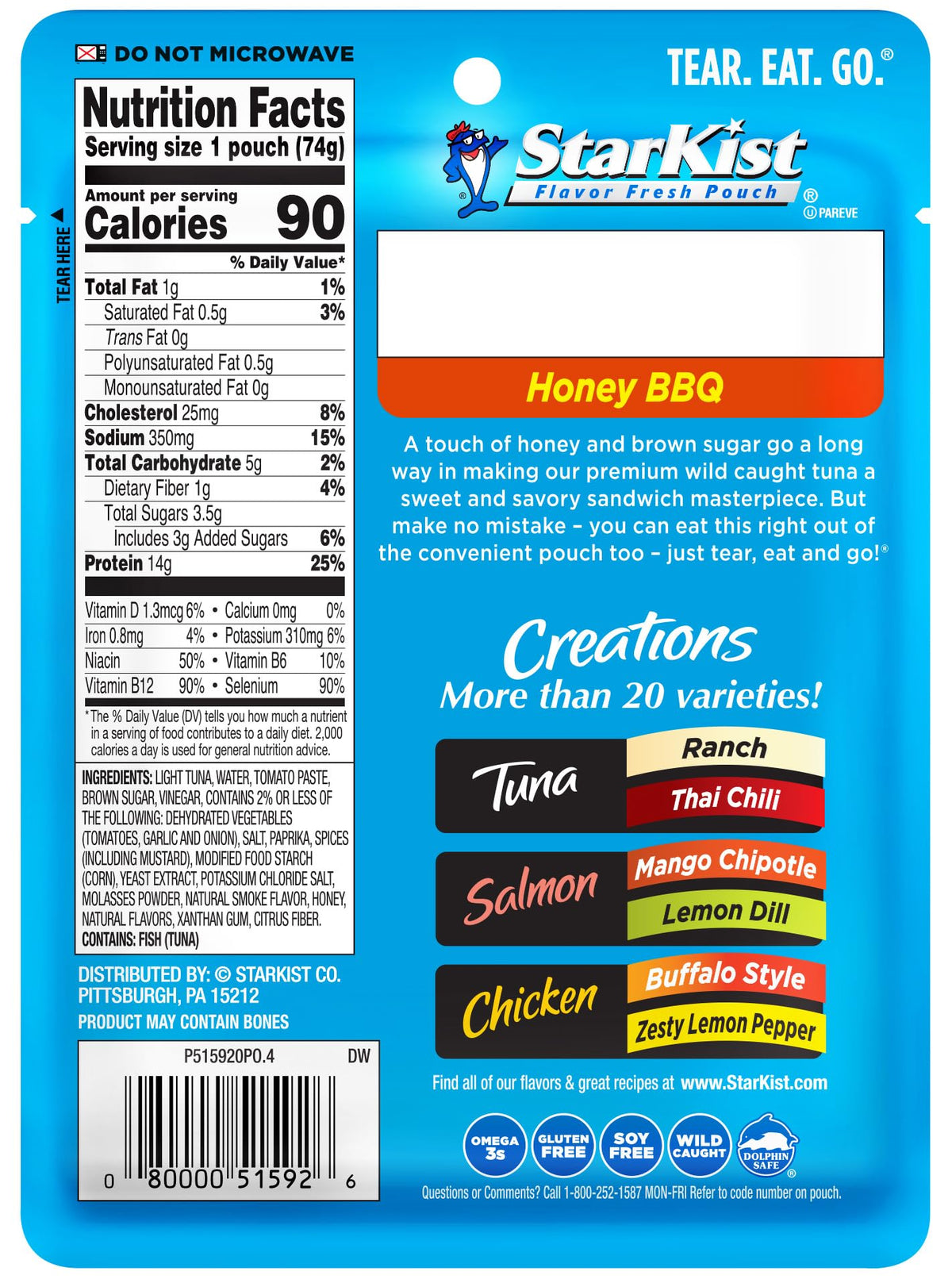 StarKist Tuna Creations Honey BBQ, 2.6 Oz, Pack of 24