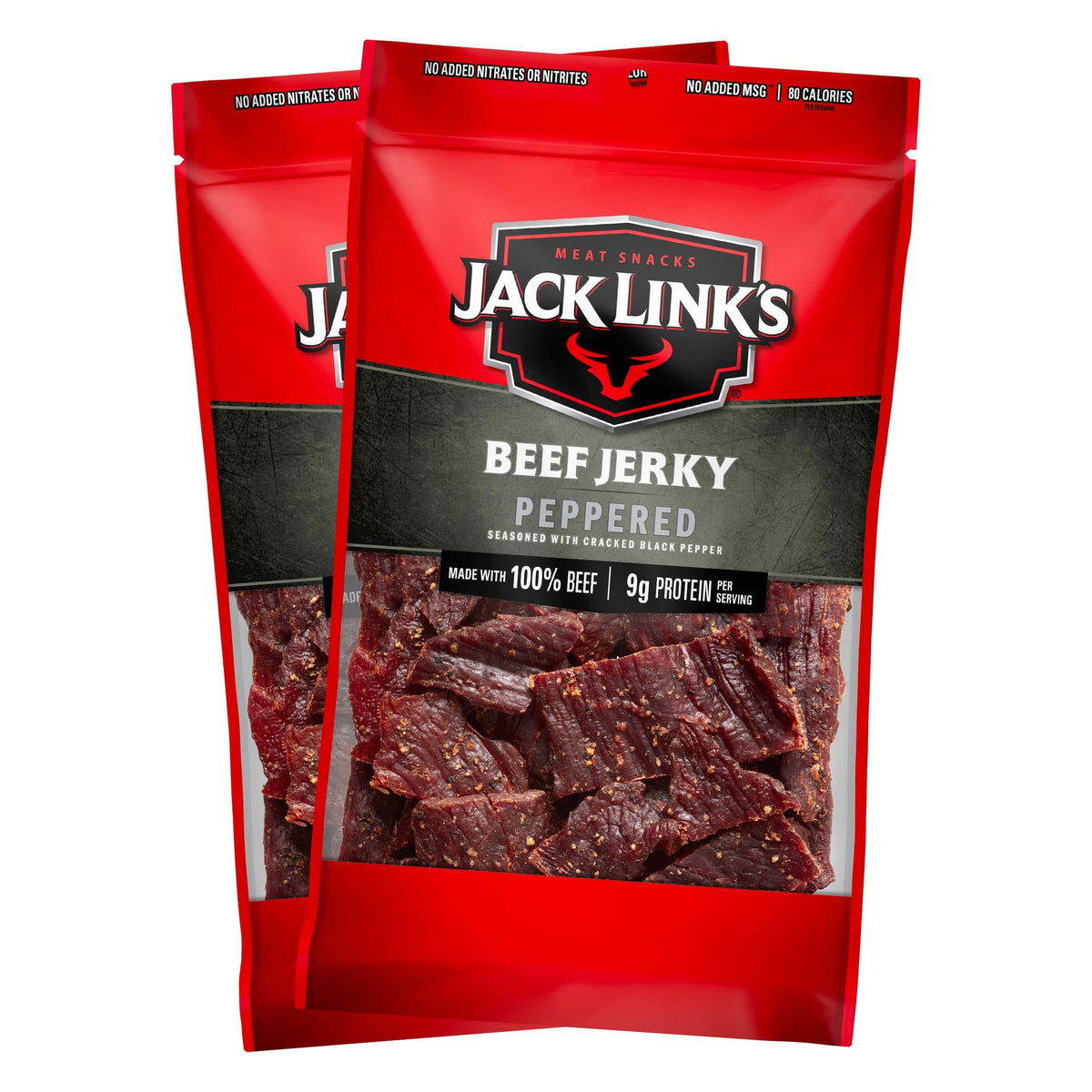 Jack Links Beef Jerky, Peppered, 9 Oz (Pack of 2) - Flavorful Meat Snacks with 9g Protein per Serving