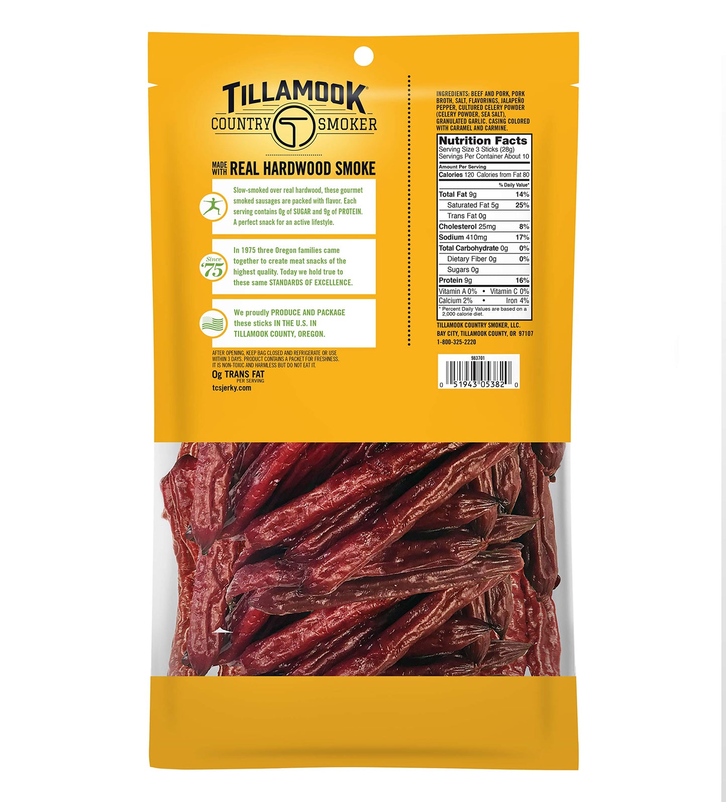 TILLAMOOK COUNTRY SMOKER Spicy Jalapeño Smoked Sausages, Keto Friendly, Zero Sugar, 10 Ounce