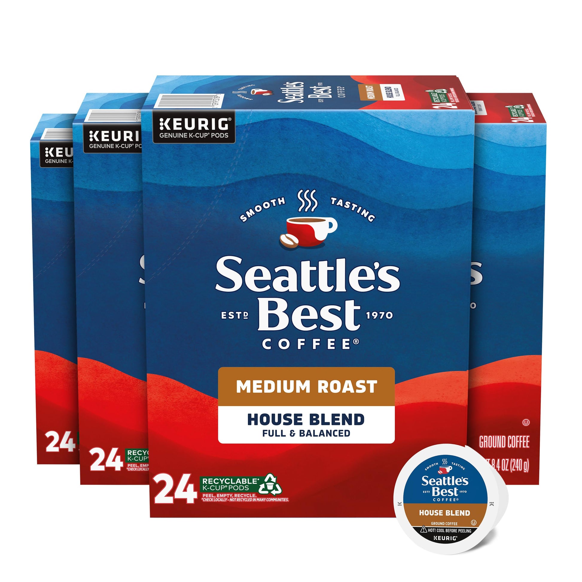 Seattles Best Coffee Medium Roast K-Cup Pods, House Blend, 100% Arabica, 24 Count (Pack of 4), 96 Pods Total