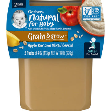 Gerber Nature Fruits Apples Bananas & Cereal, 4 Oz, 2 Ct Tubs