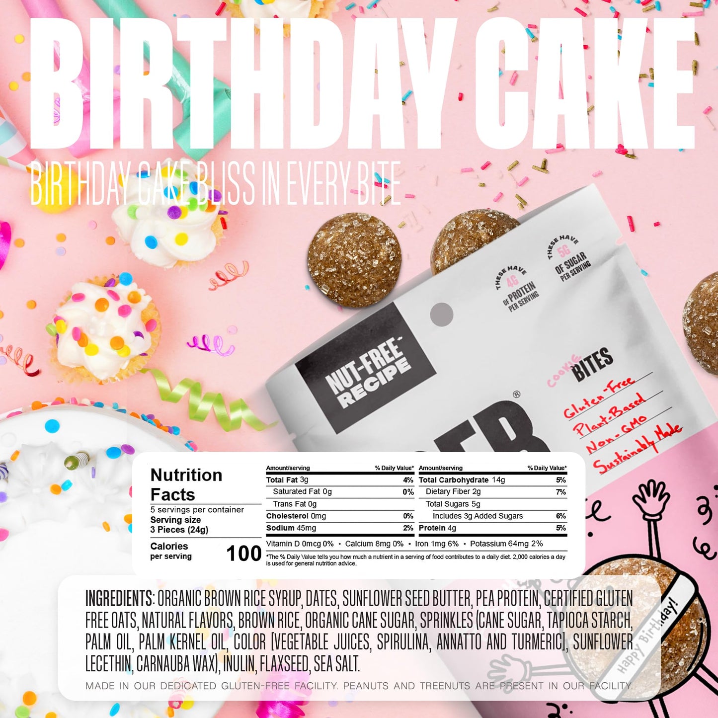 The Gfb Gluten Free Protein Cookie Bites Nut Free Variety Pack – Super Tasty Allergen Friendly Fudge Brownie, Cookie Dough & Birthday Cake Vegan Protein Bites, 4 Oz (6 Count)