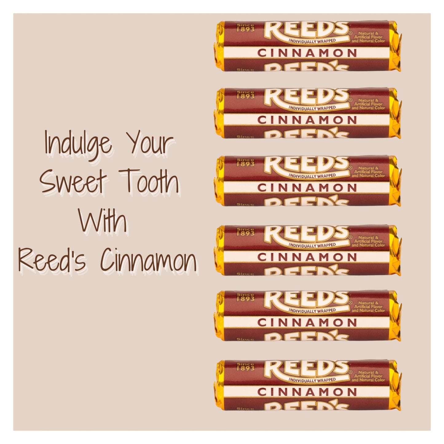 Reed's Cinnamon Candy Rolls - Individually Wrapped Traditional Hard Candy - 6 Rolls (1.01oz Pack) - Iconic Flavor