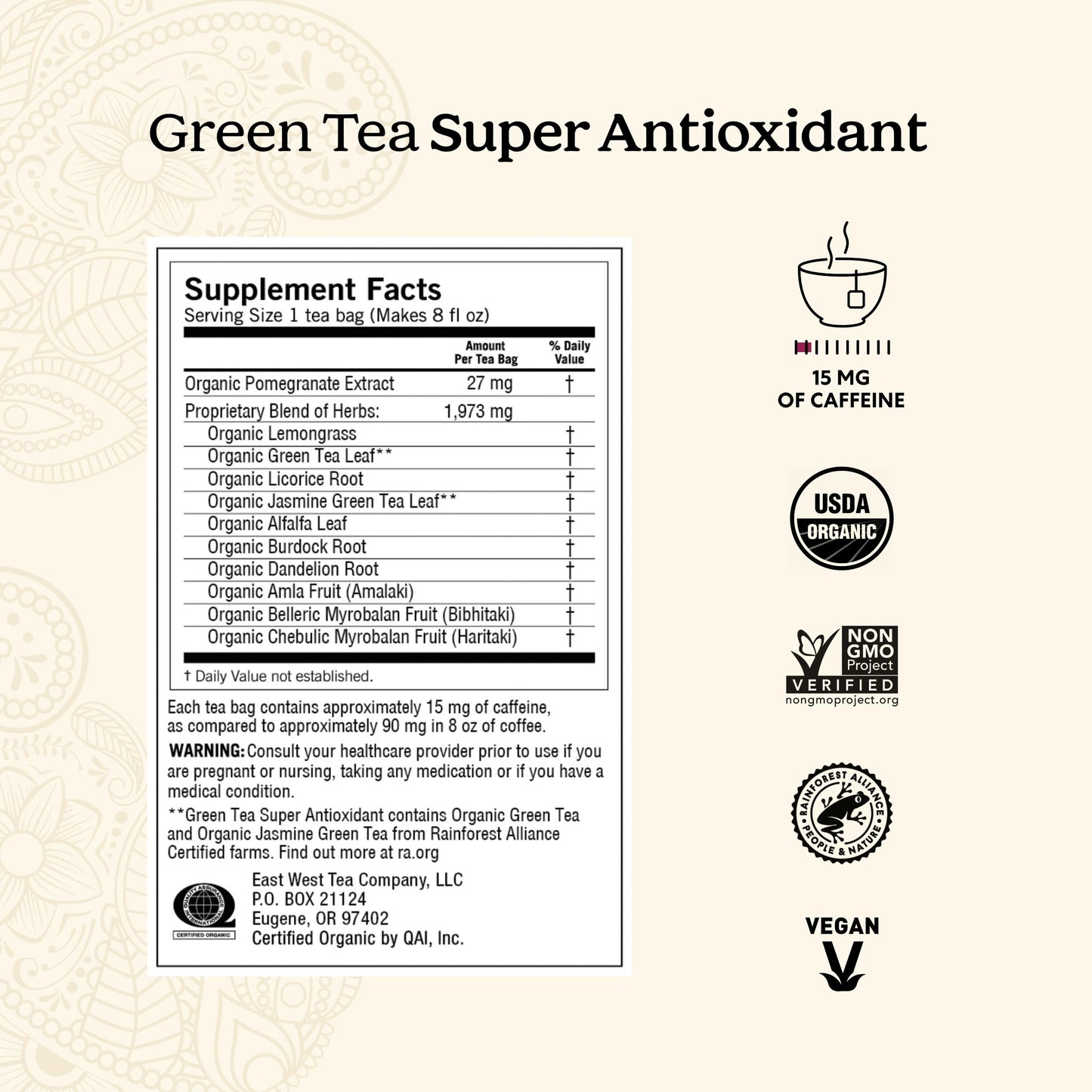 Yogi Green Tea Super Antioxidant - Organic Green Tea with Licorice & Jasmine - 16 Bags per Pack (4 Packs)