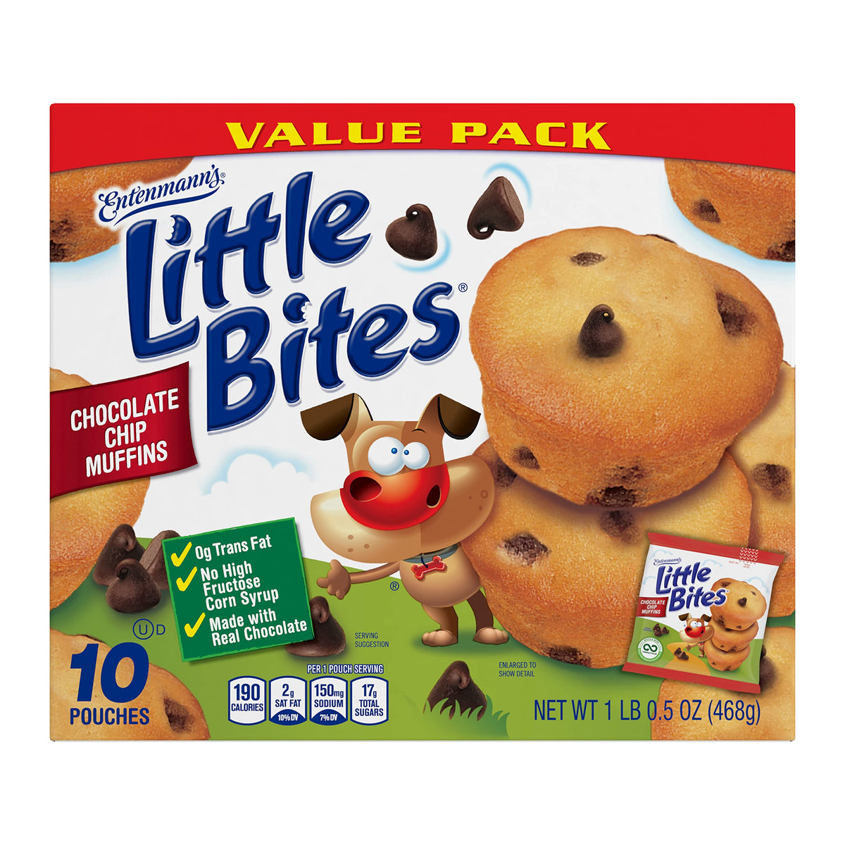 Entenmanns Little Bites Chocolate Chip Mini Muffins, 10 Pouches