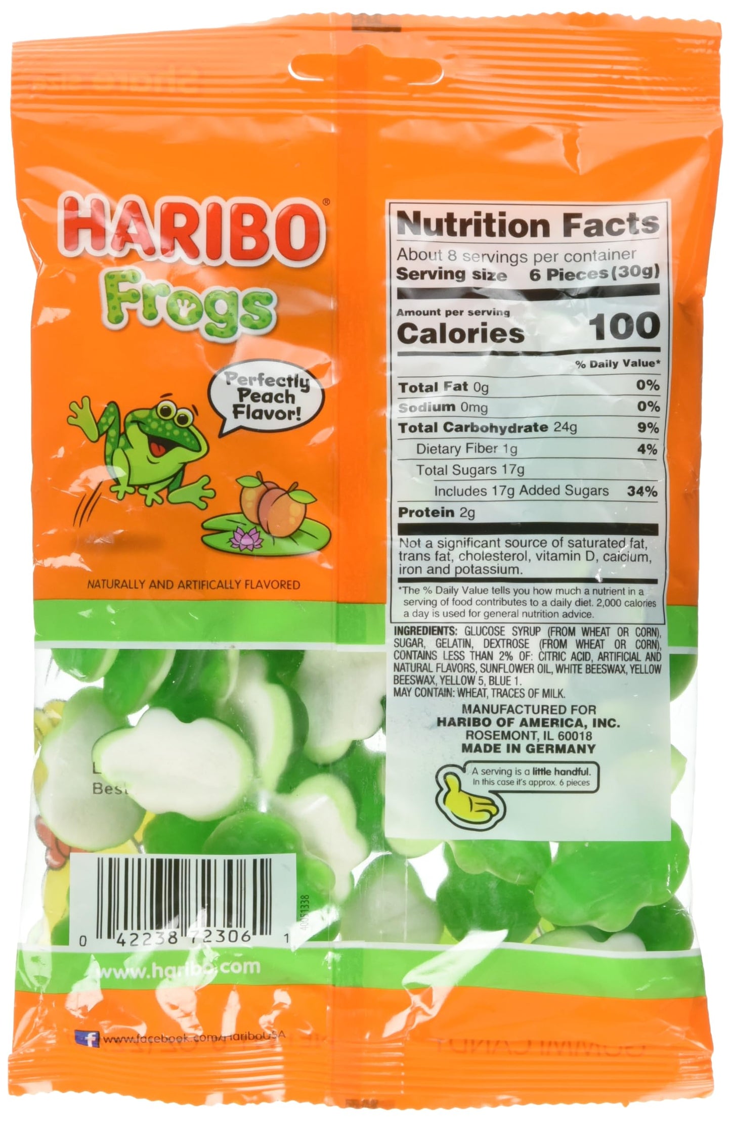 Haribo Gummi Candy Green & White Frogs, 8 Oz. Shareable Bag