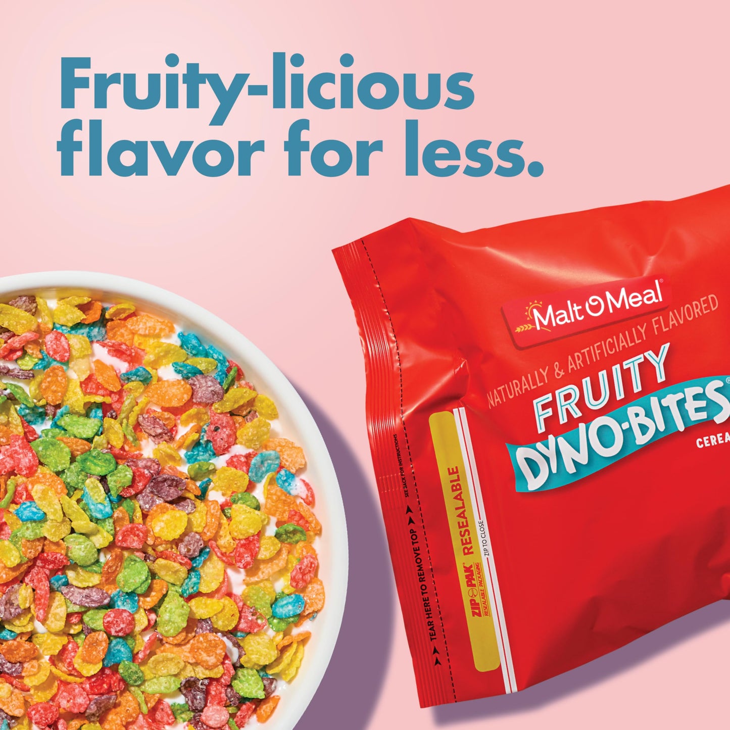 Malt-O-Meal Fruity Dyno Bites Cereal, Gluten Free Breakfast Cereal with Fruity Flavor, Large Cereal for Family, 32 OZ Resealable